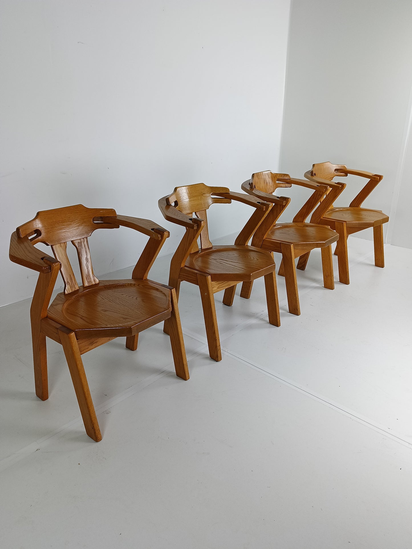 Set Of Four Brutalist Chairs With Armrests