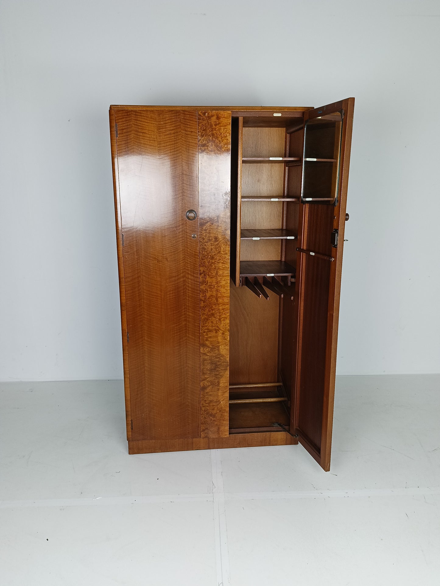 Stunning English Art Deco Burrnut Wardrobe