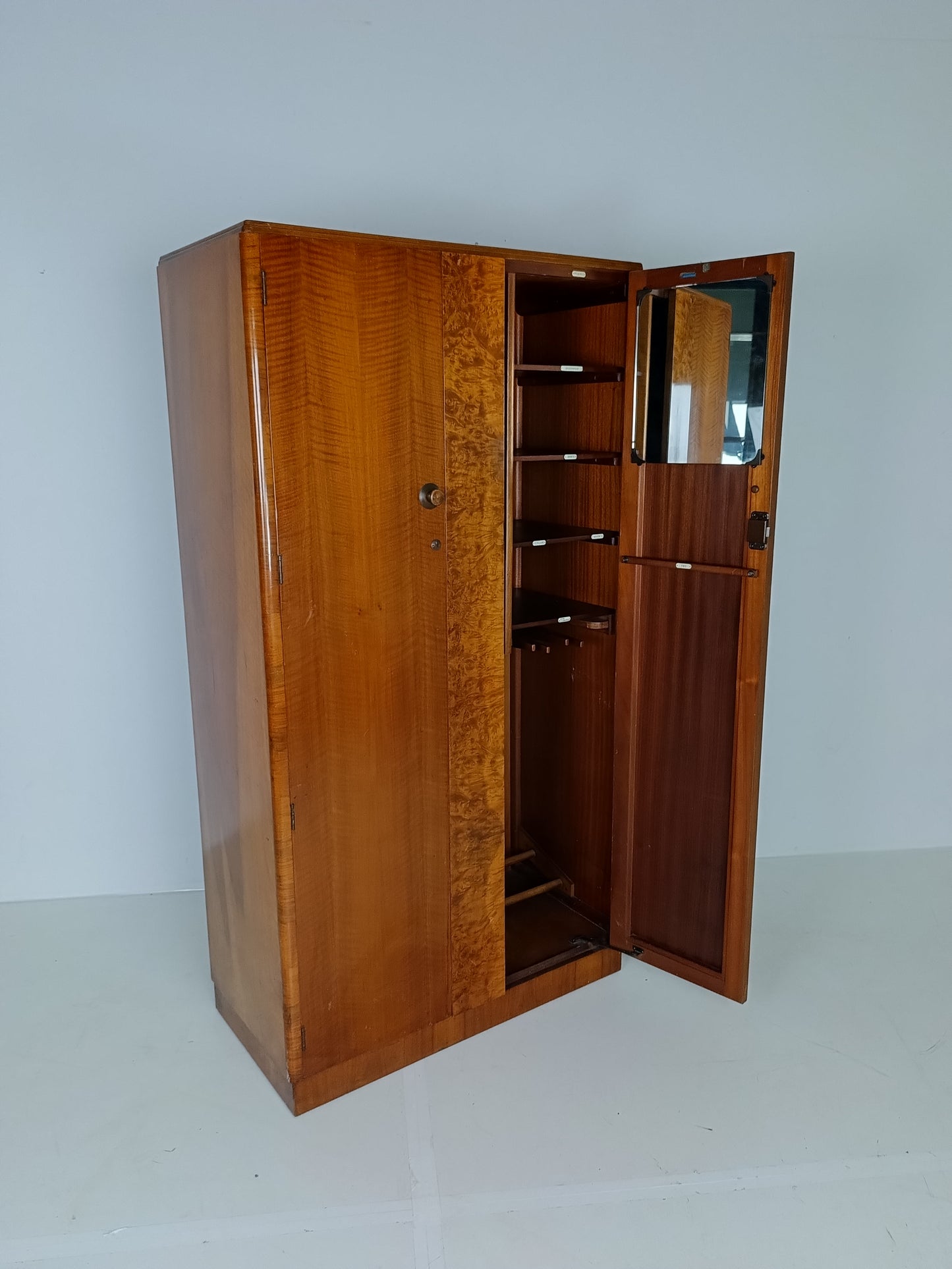 Stunning English Art Deco Burrnut Wardrobe