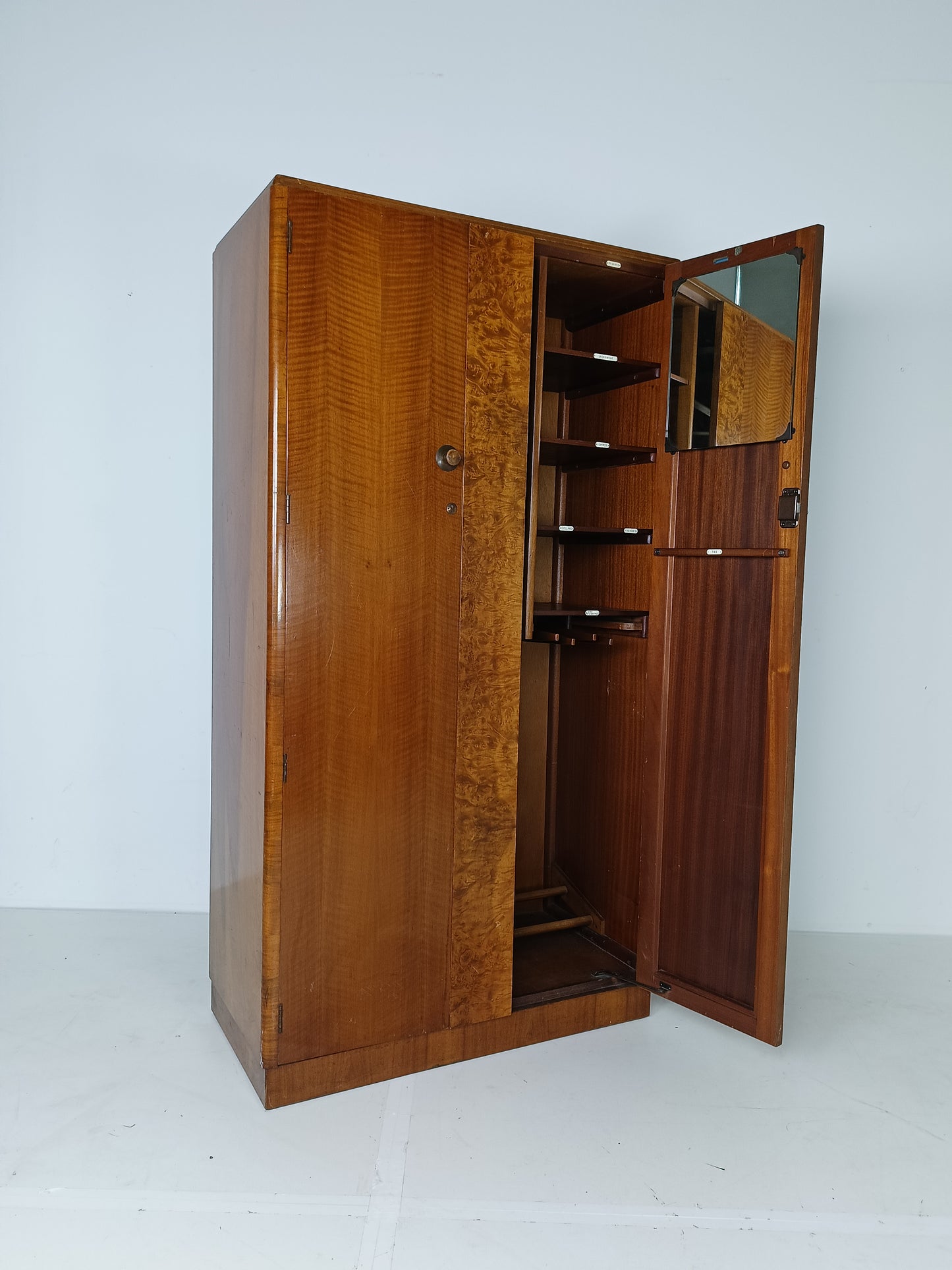 Stunning English Art Deco Burrnut Wardrobe