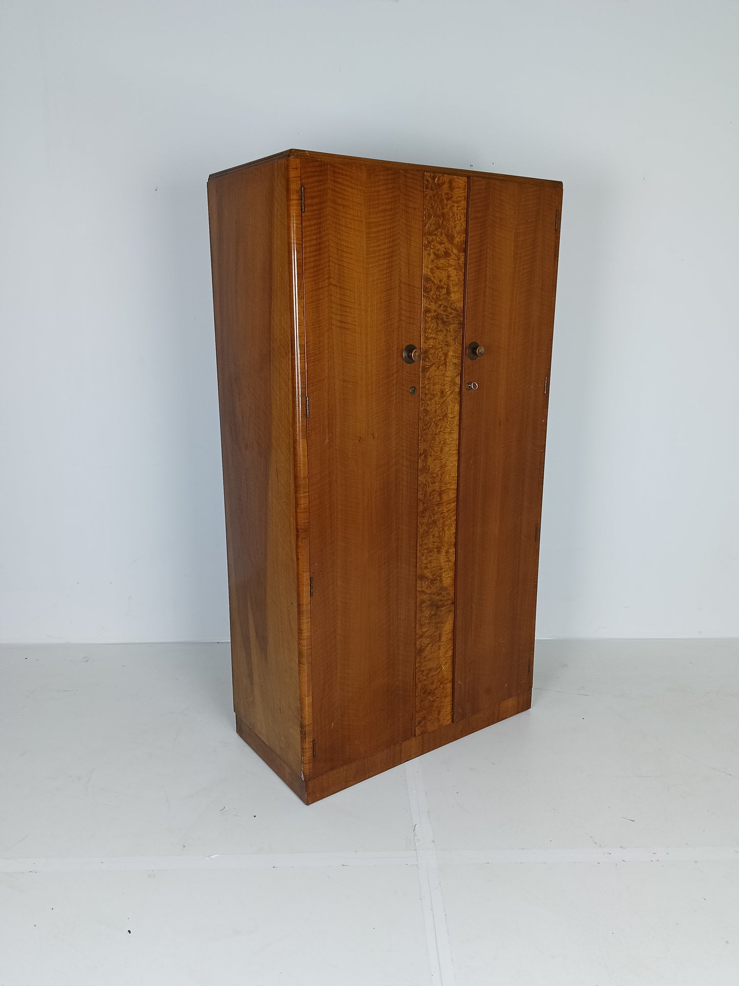 Stunning English Art Deco Burrnut Wardrobe