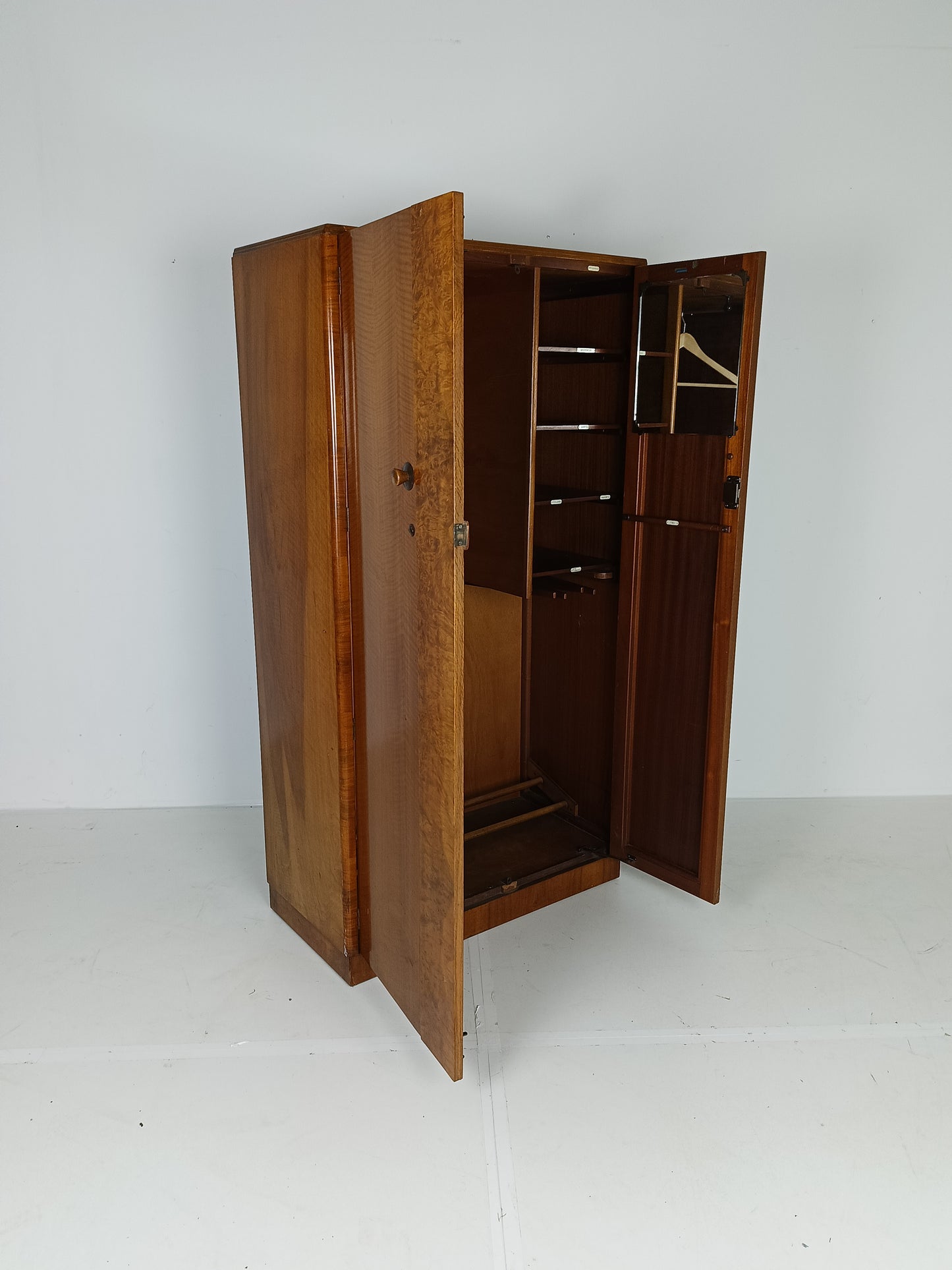 Stunning English Art Deco Burrnut Wardrobe