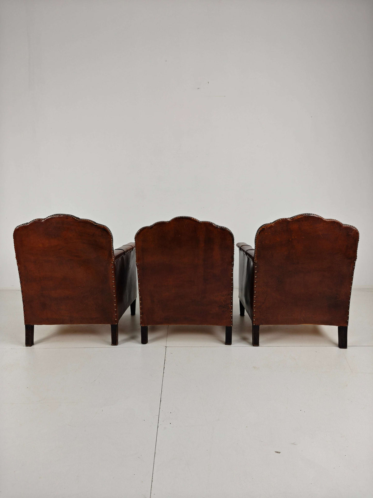 d authentic set of 3 1930s club chairs, upholstered in original sheepskin leather d authentic set of 3 1930s club chairs, upholstered in original sheepskin leather