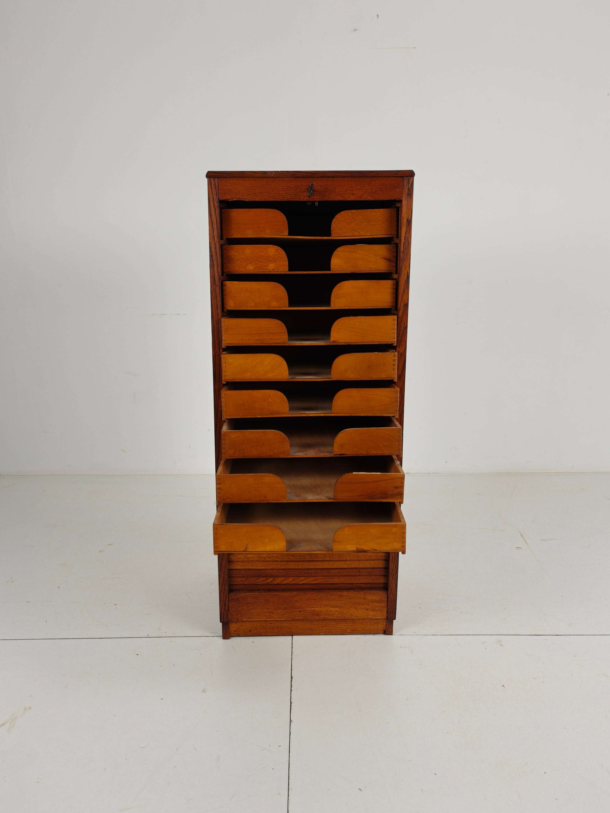 1940s Dutch Oak Archive Cabinet with Tambour Door – Includes Key 1940s Dutch Oak Archive Cabinet with Tambour Door – Includes Key