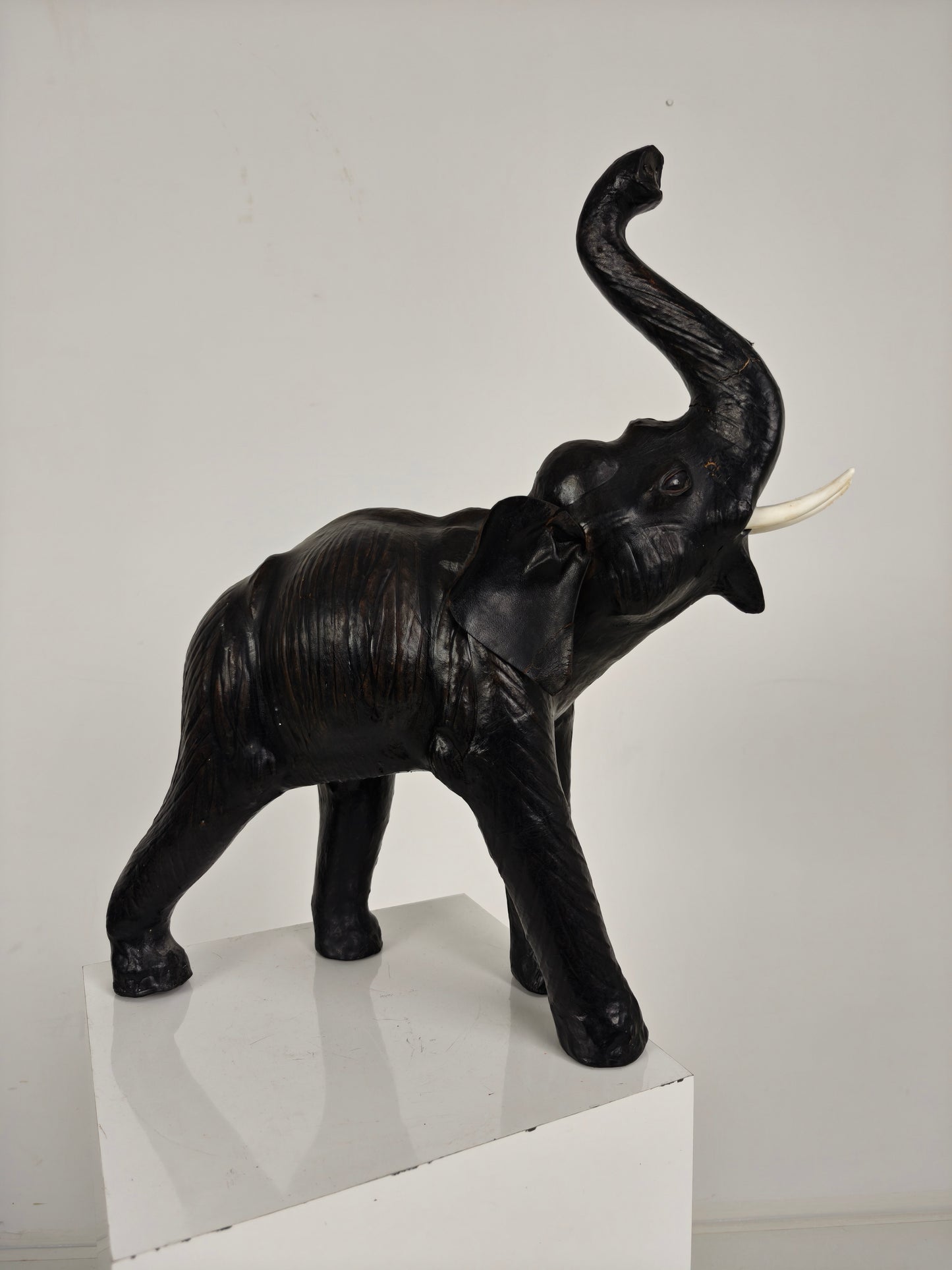 Vintage Leather Elephant Sculpture – Mid 20th Century