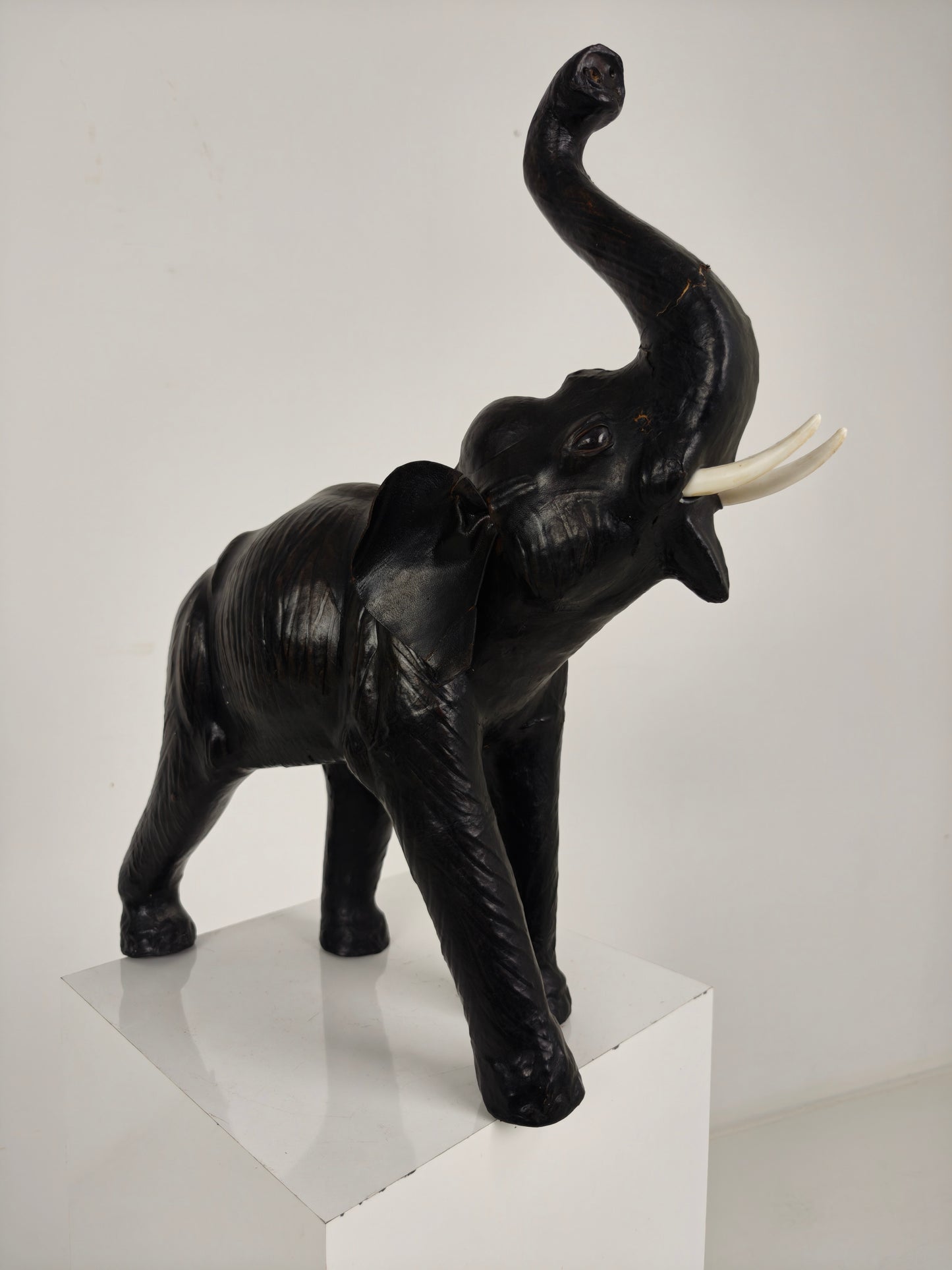 Vintage Leather Elephant Sculpture – Mid 20th Century