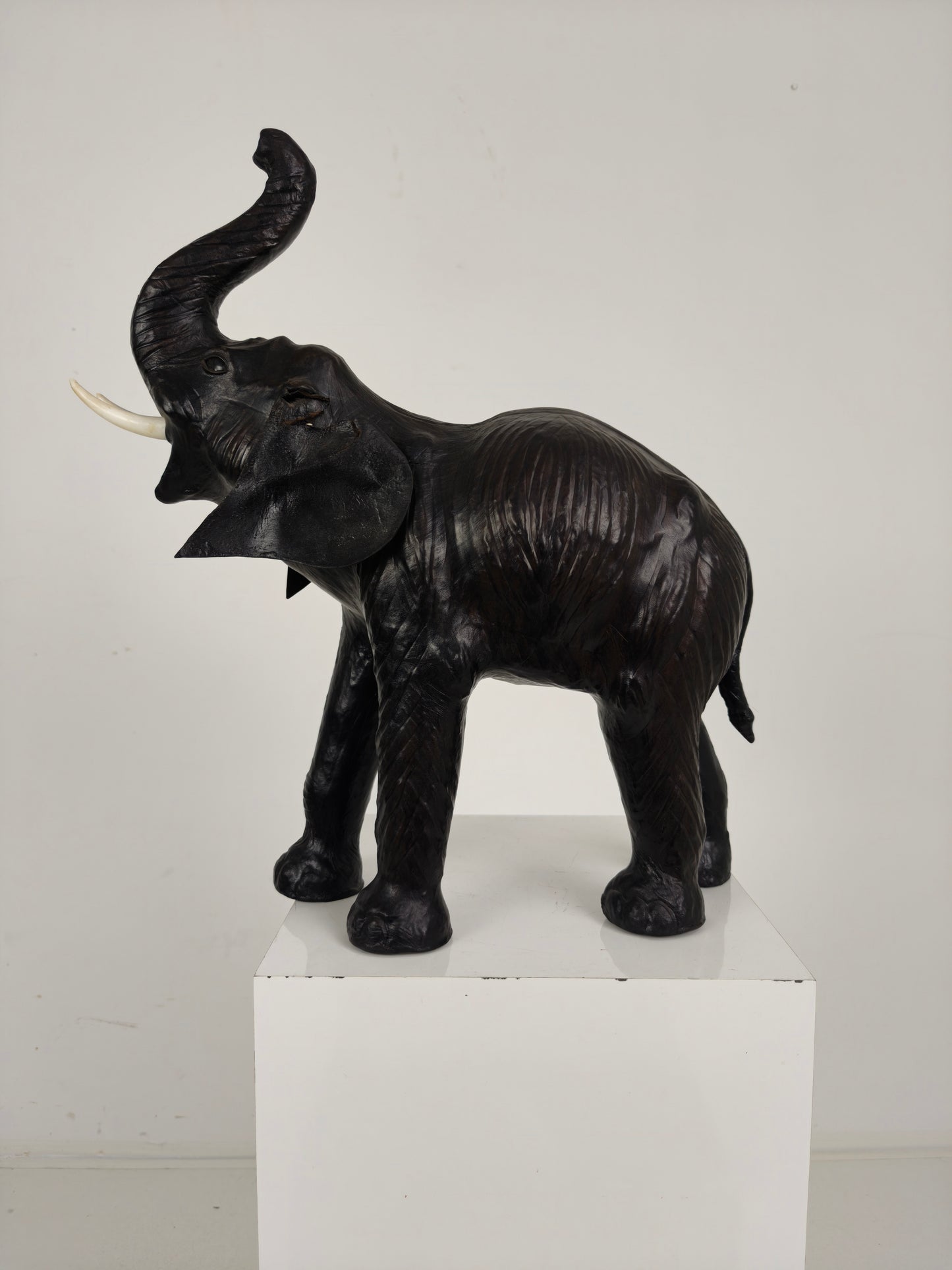 Vintage Leather Elephant Sculpture – Mid 20th Century