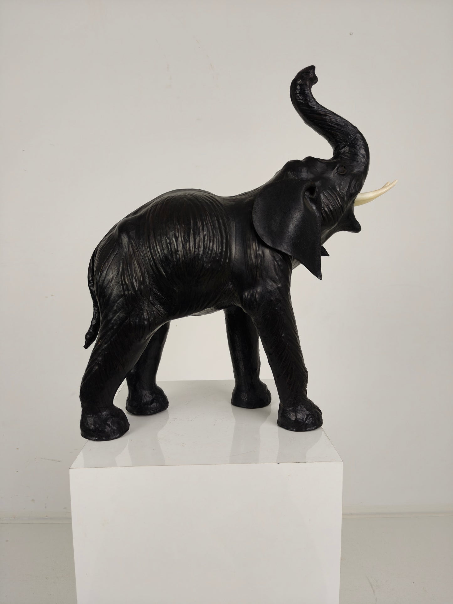 Vintage Leather Elephant Sculpture – Mid 20th Century