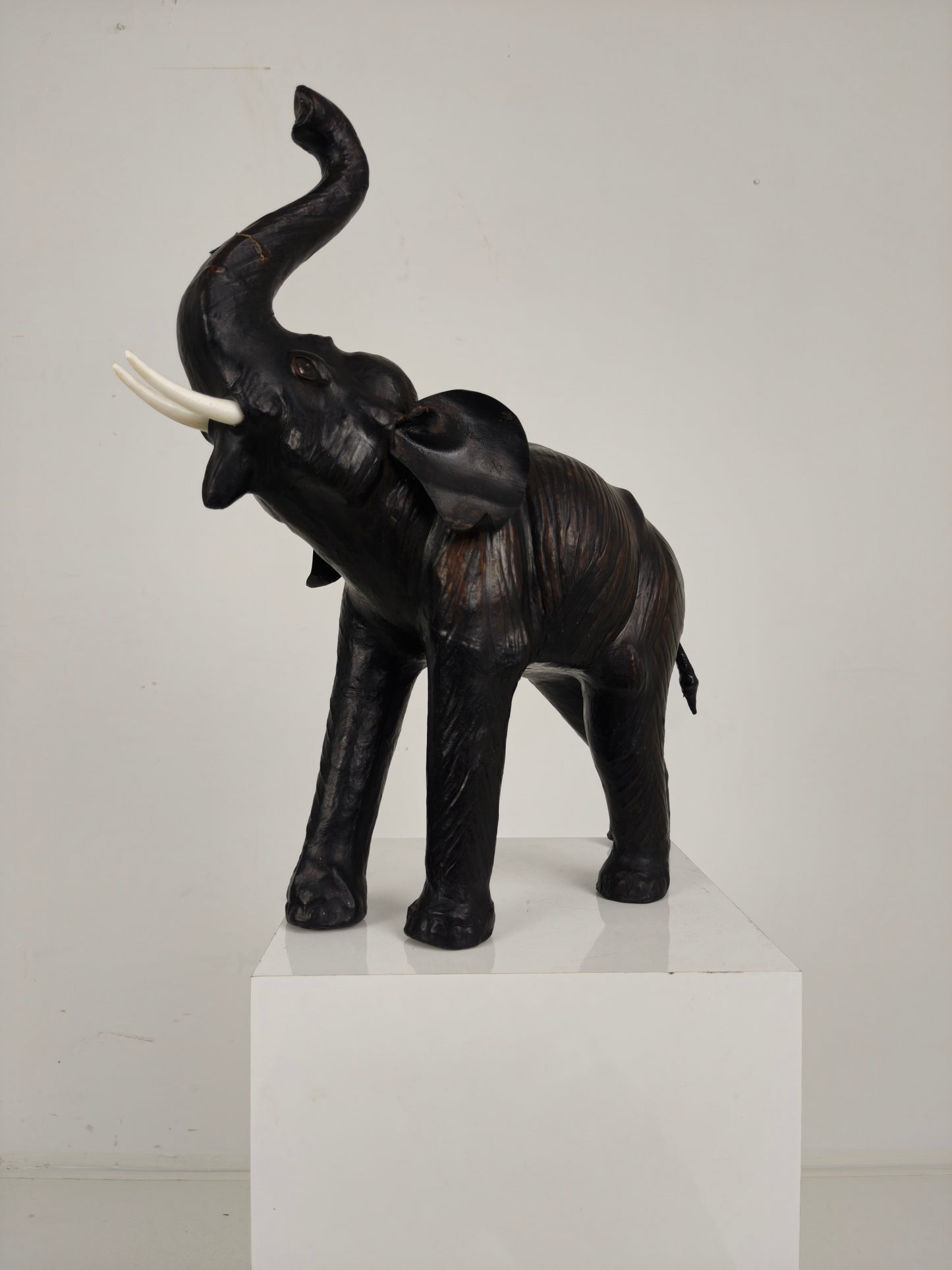 Vintage Leather Elephant Sculpture – Mid 20th Century