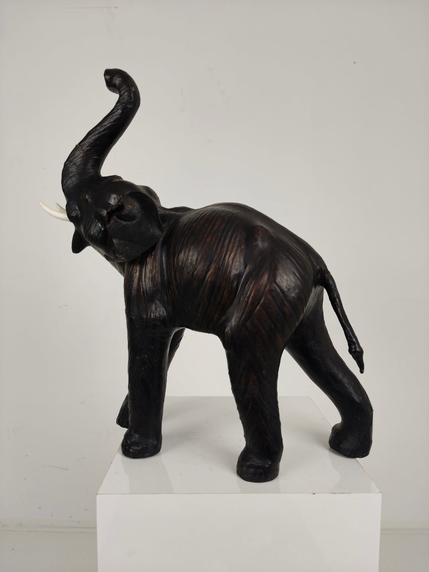 Vintage Leather Elephant Sculpture – Mid 20th Century