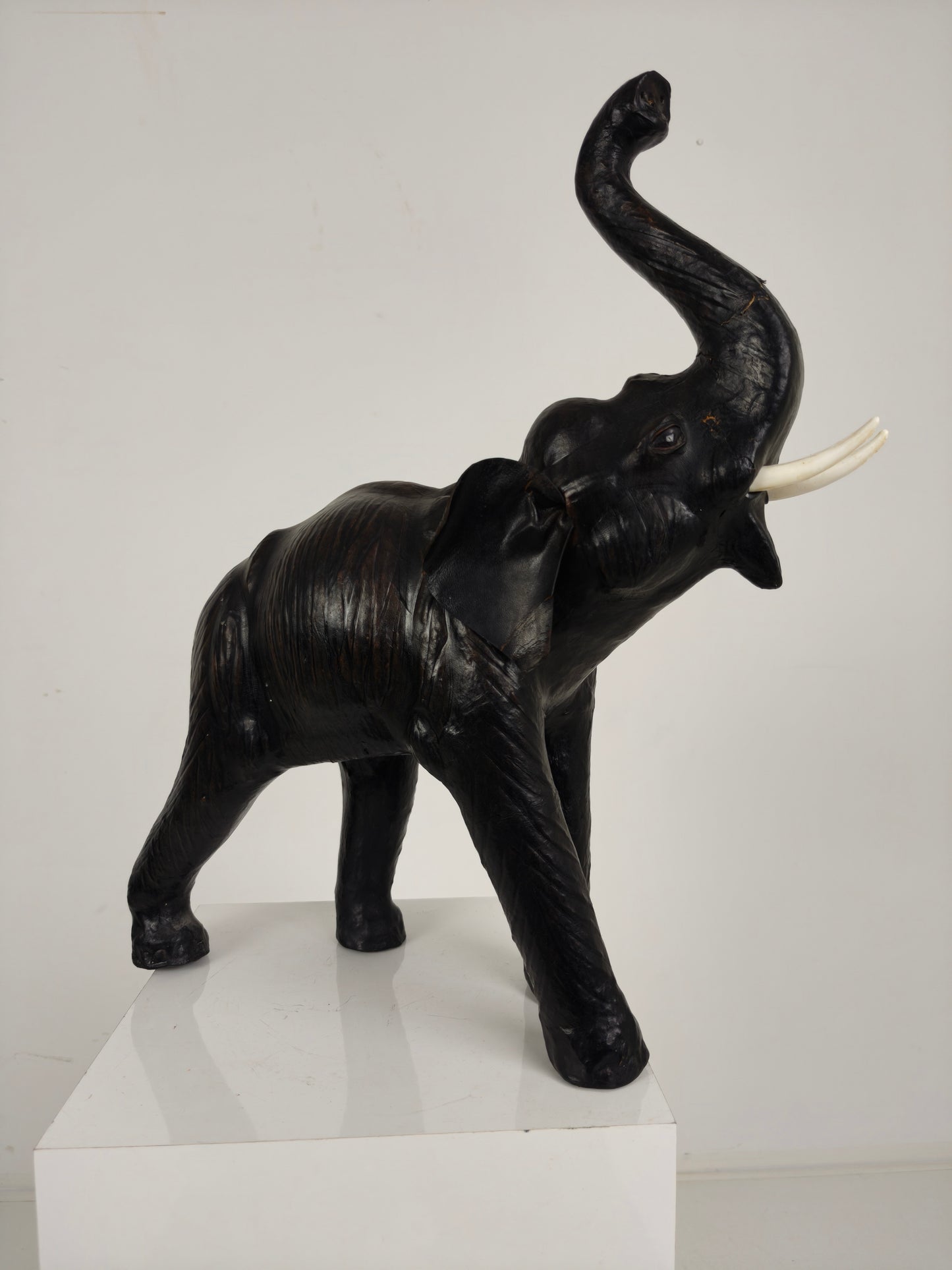 Vintage Leather Elephant Sculpture – Mid 20th Century