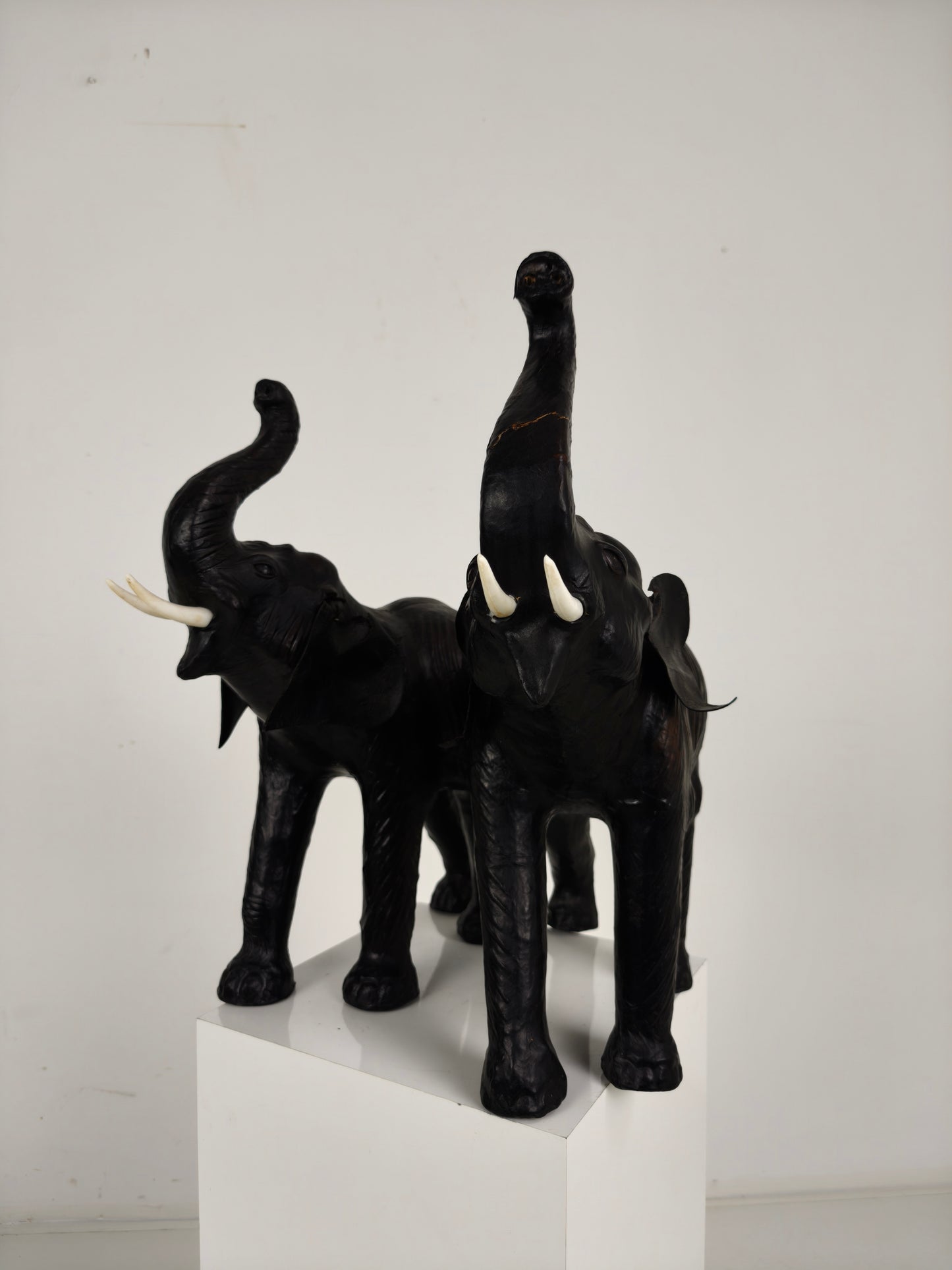 Vintage Leather Elephant Sculpture – Mid 20th Century