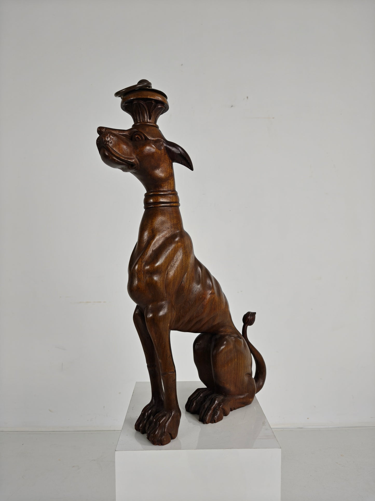 Hand-Carved Wooden Greyhound  Statue -20th Century