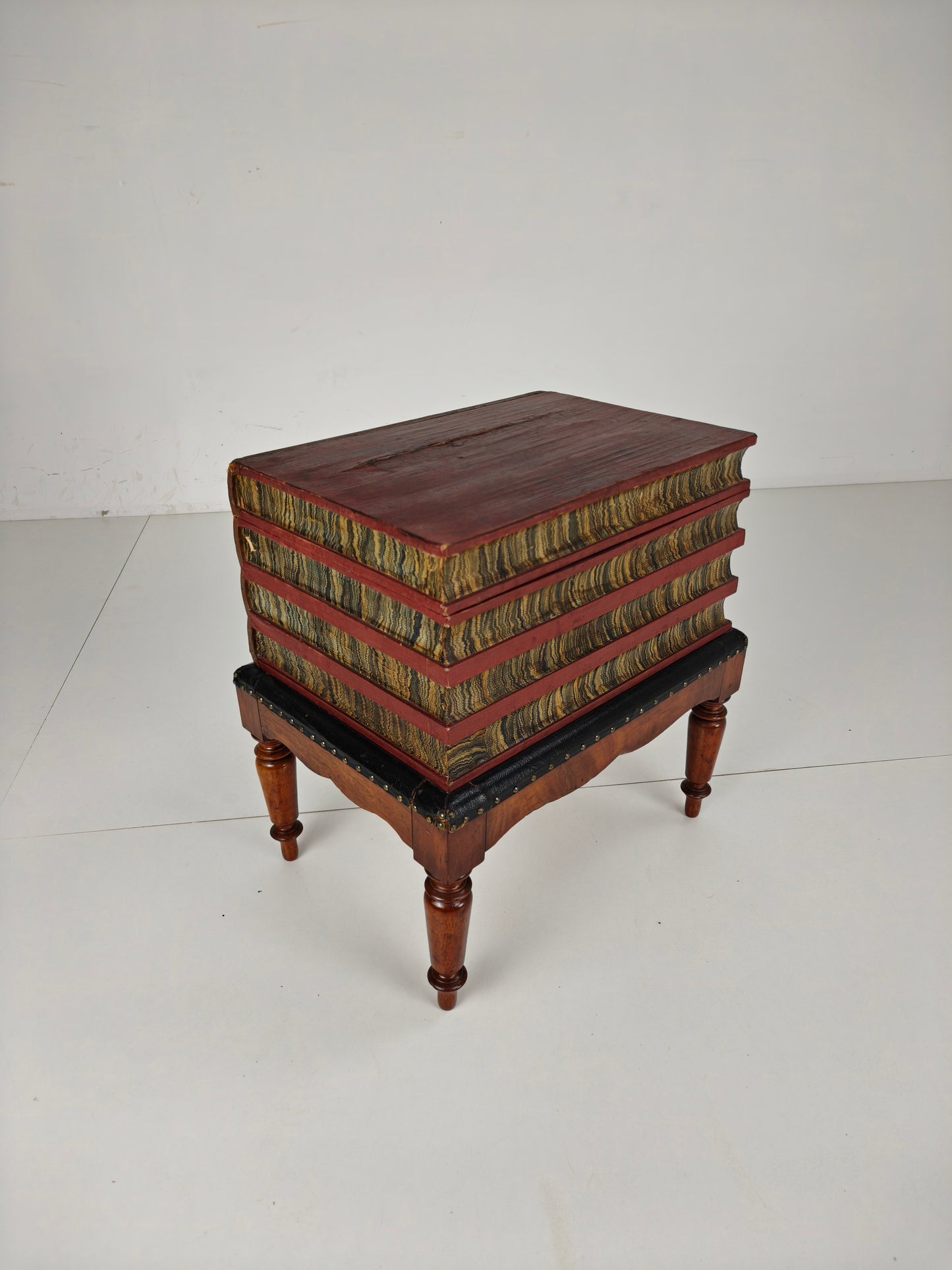 Leather Faux Book Box on Painted Stand – English, circa 1830
