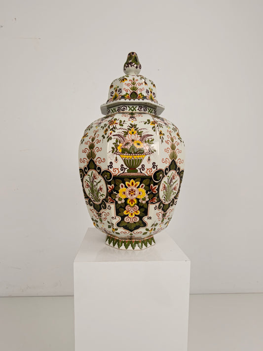 Makkum Tichelaar Lidded Pot, Hand-Painted Porcelain – Dutch