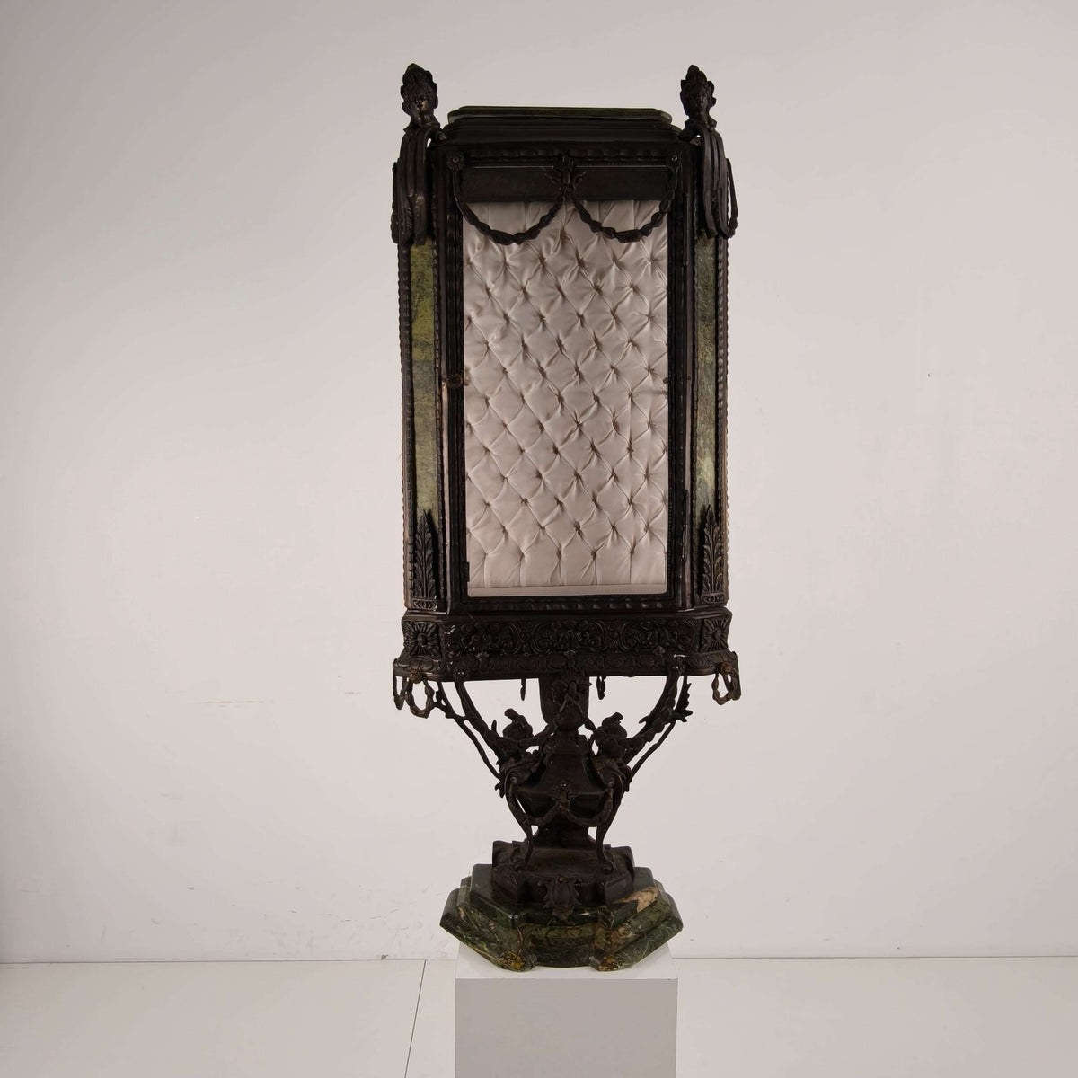 Continental Louis XIV-Style Cast Zinc & Green Marble Curio Cabinet – Early 20th Century Continental Louis XIV-Style Cast Zinc & Green Marble Curio Cabinet – Early 20th Century
