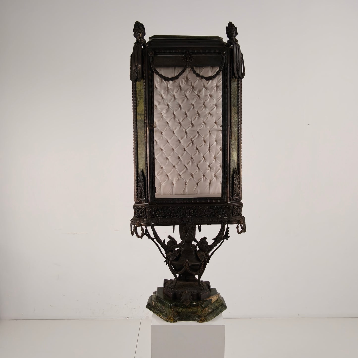 Continental Louis XIV-Style Cast Zinc & Green Marble Curio Cabinet – Early 20th Century