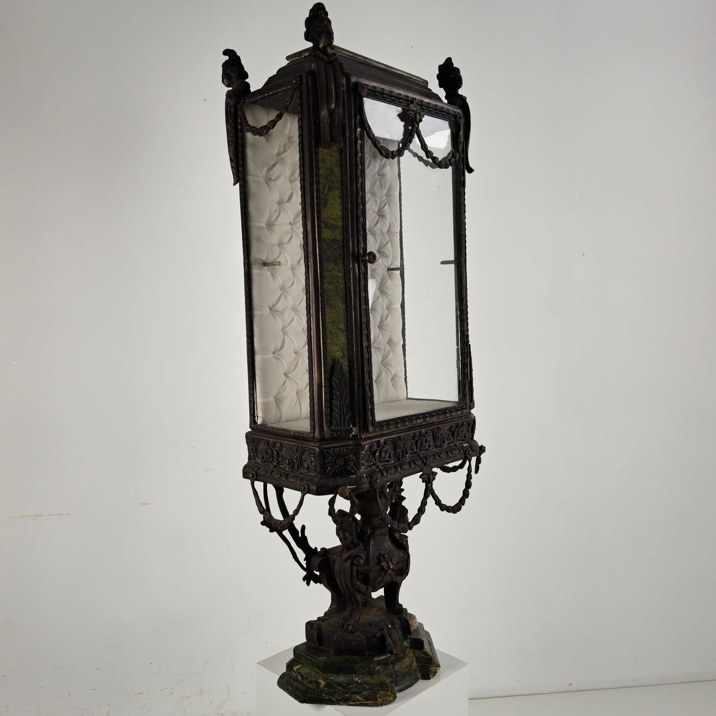 Continental Louis XIV-Style Cast Zinc & Green Marble Curio Cabinet – Early 20th Century
