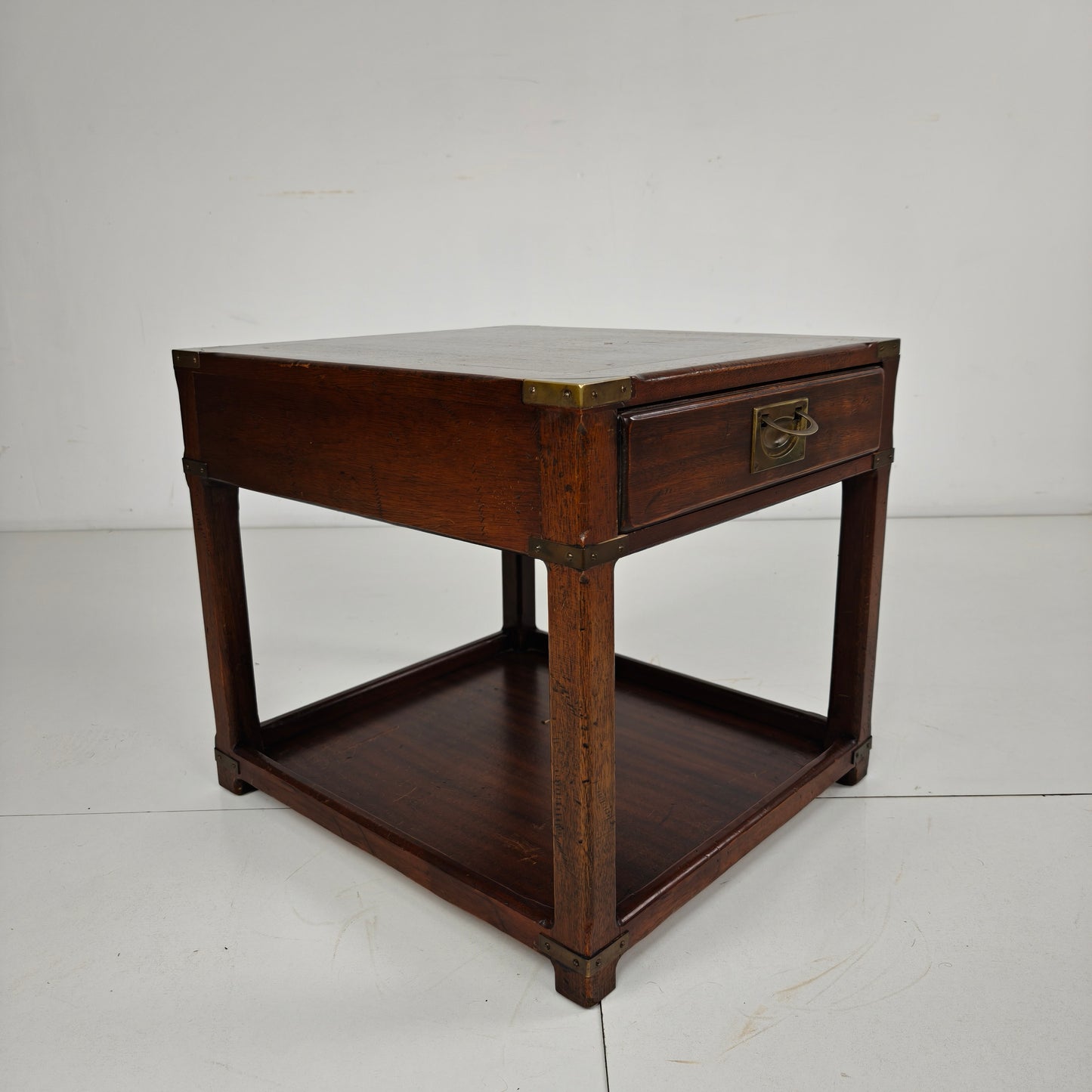 Antique Military Campaign Side Table / End Lamp Table – Brass Details – c.1900–1920