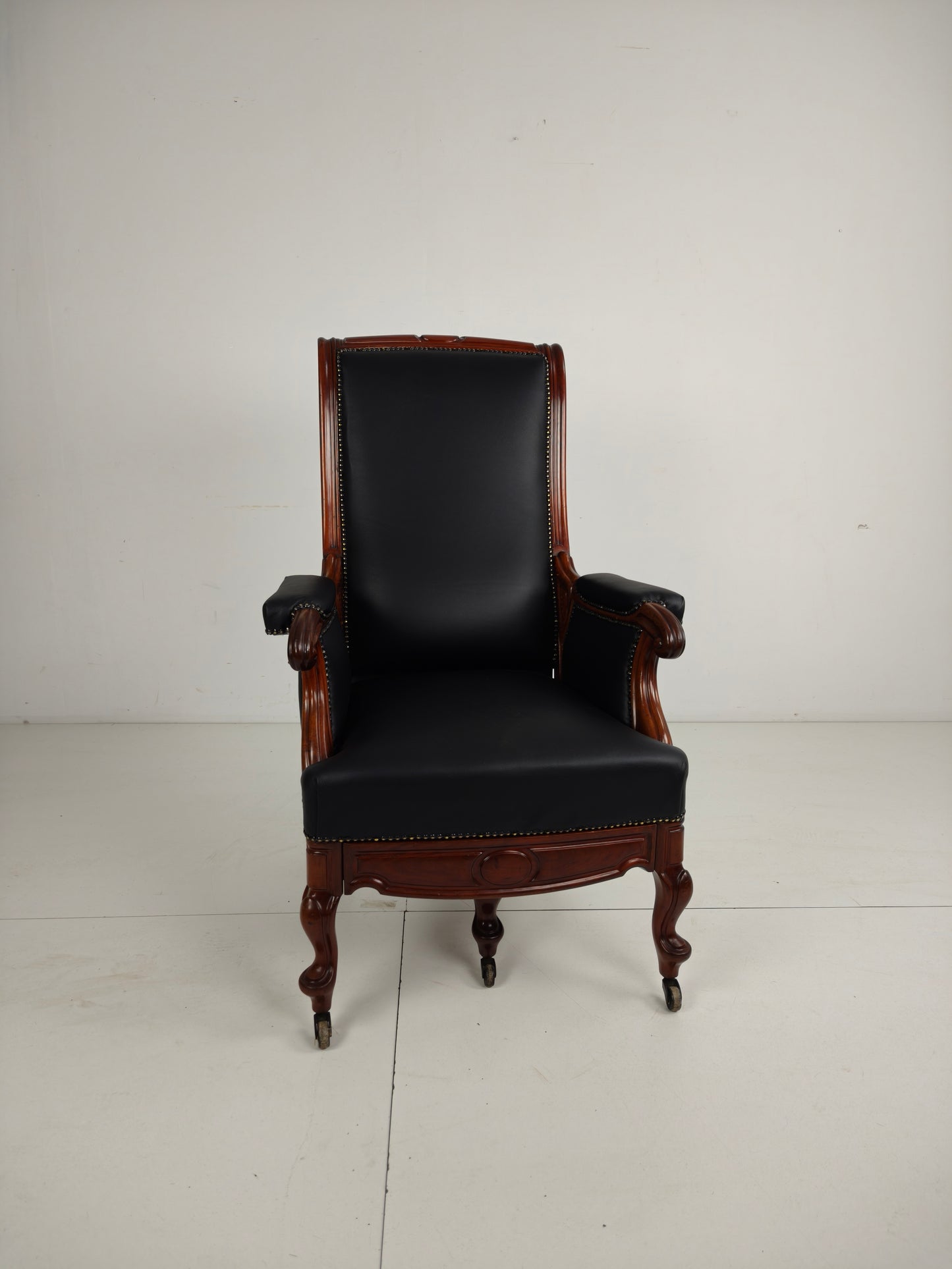 19th Century Antique Library Chair by Horrix – Black Leather