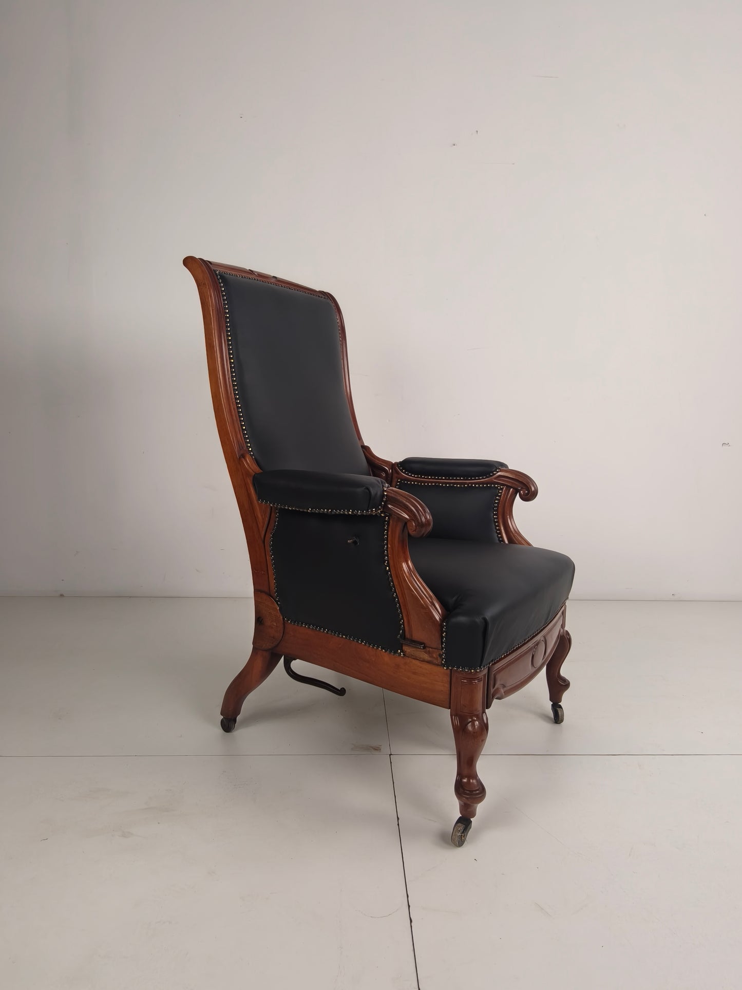19th Century Antique Library Chair by Horrix – Black Leather