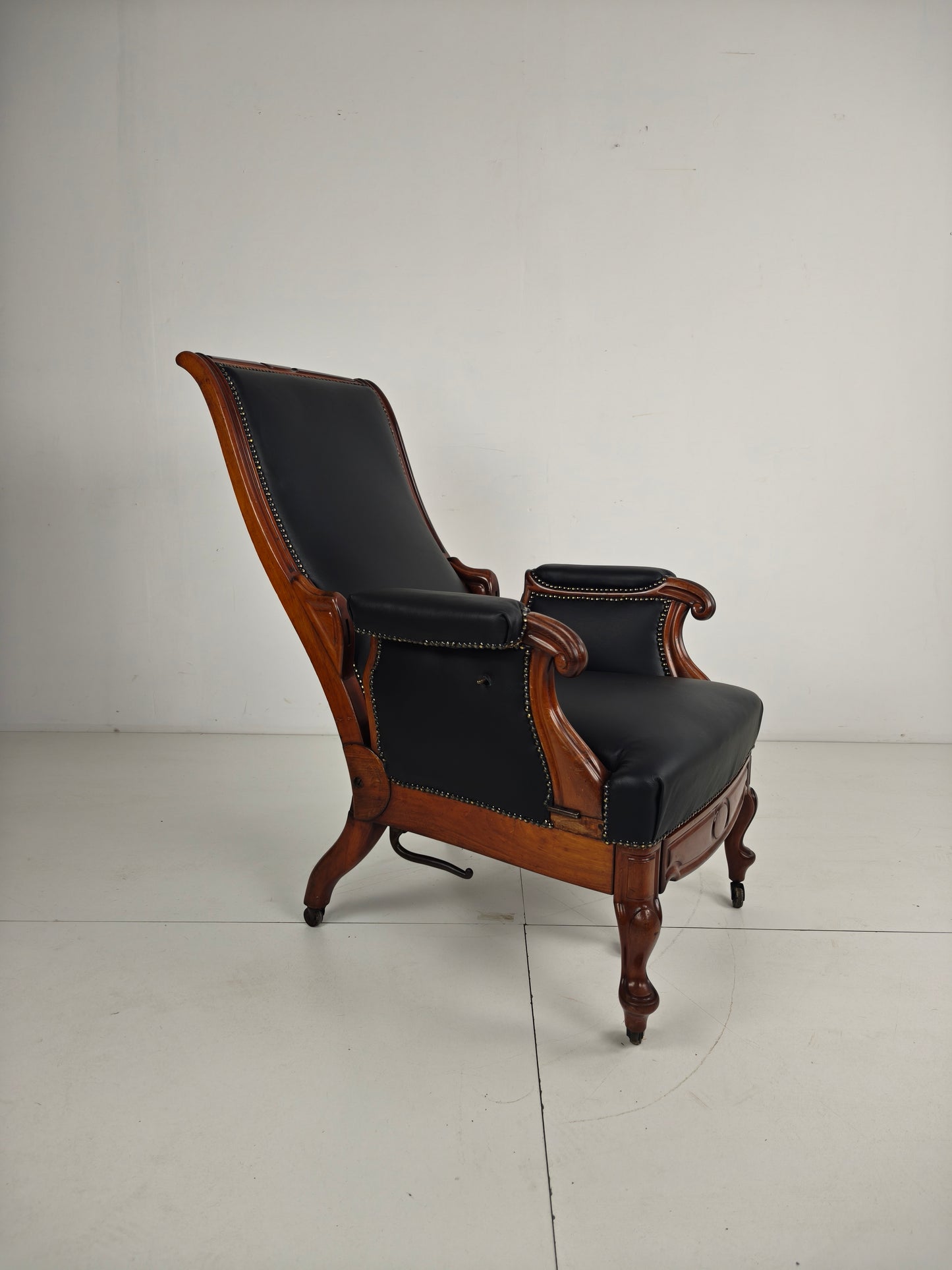 19th Century Antique Library Chair by Horrix – Black Leather