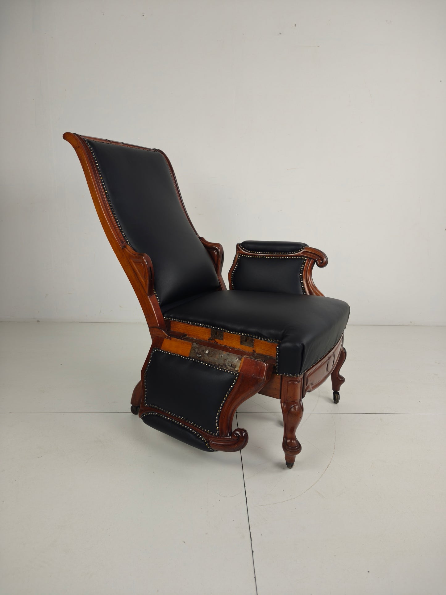 19th Century Antique Library Chair by Horrix – Black Leather