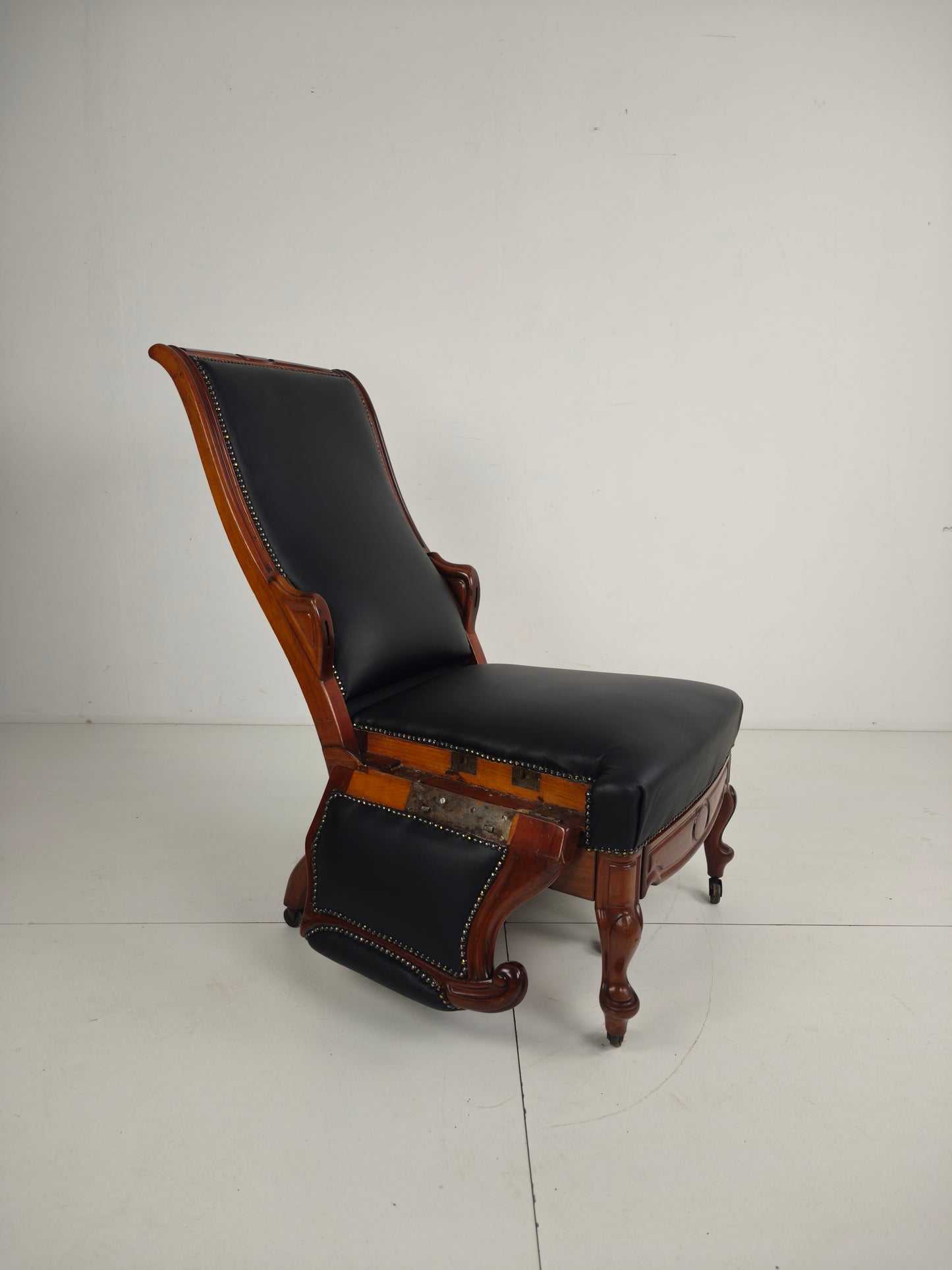 19th Century Antique Library Chair by Horrix – Black Leather