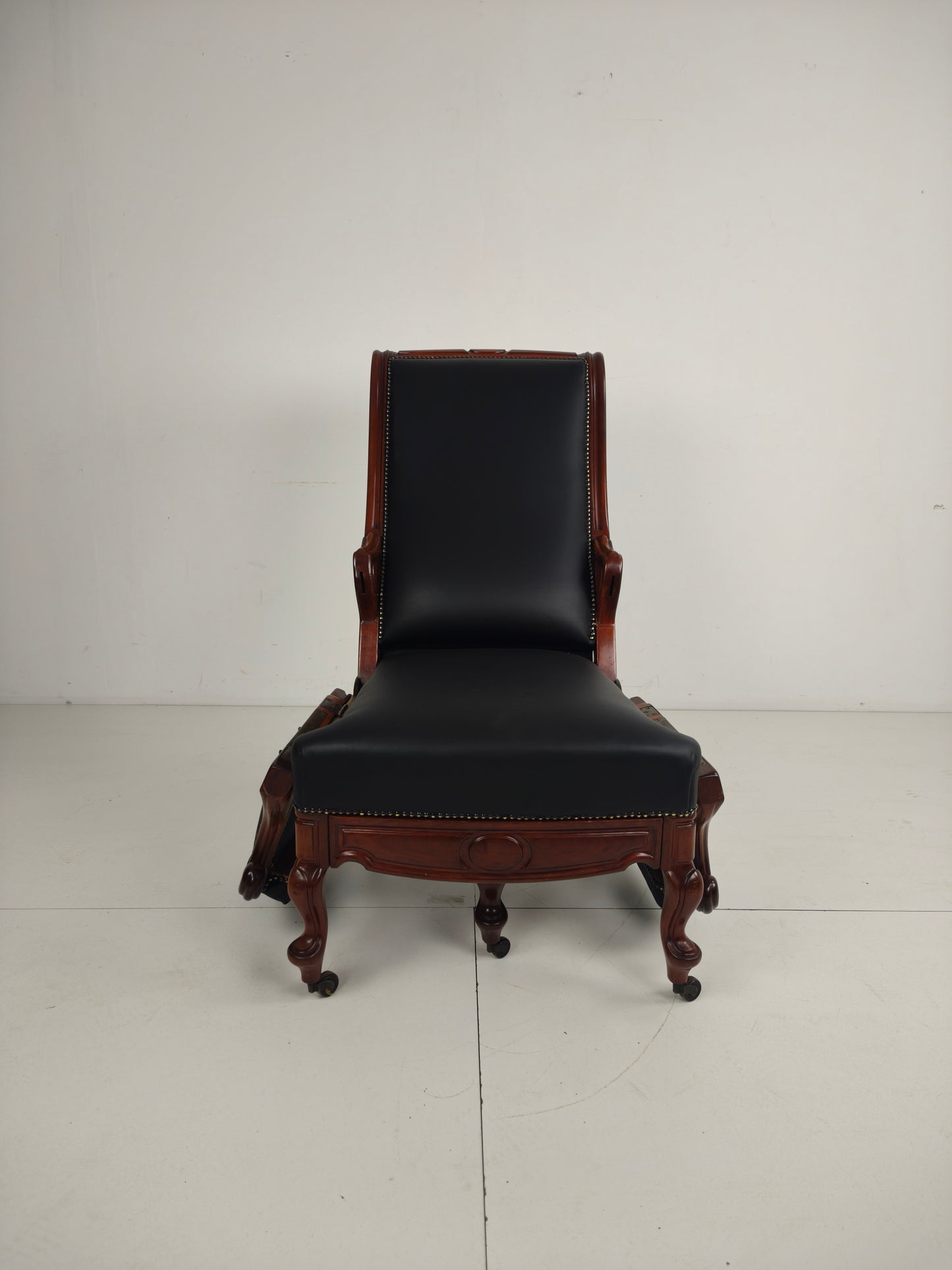 19th Century Antique Library Chair by Horrix – Black Leather