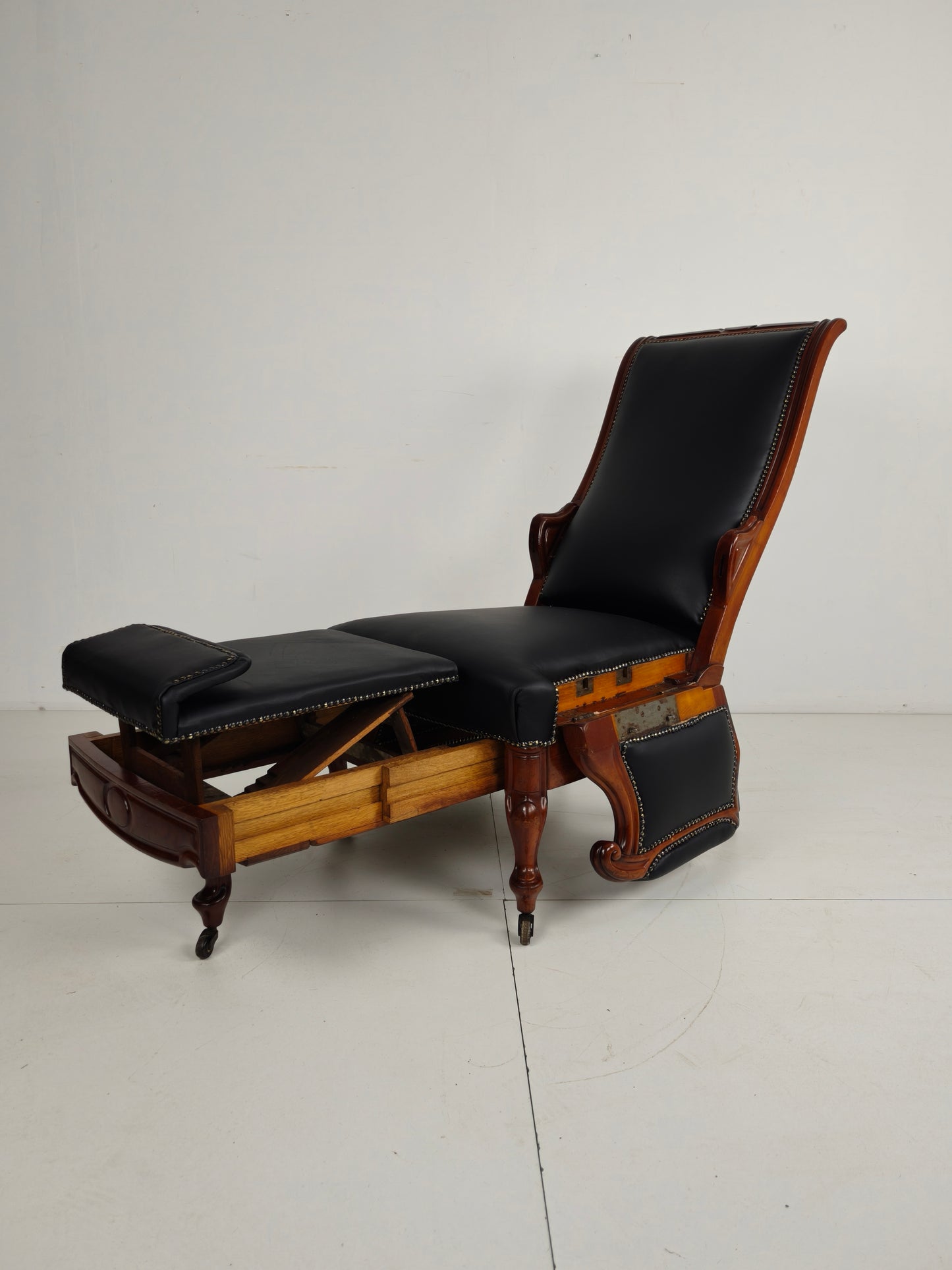 19th Century Antique Library Chair by Horrix – Black Leather