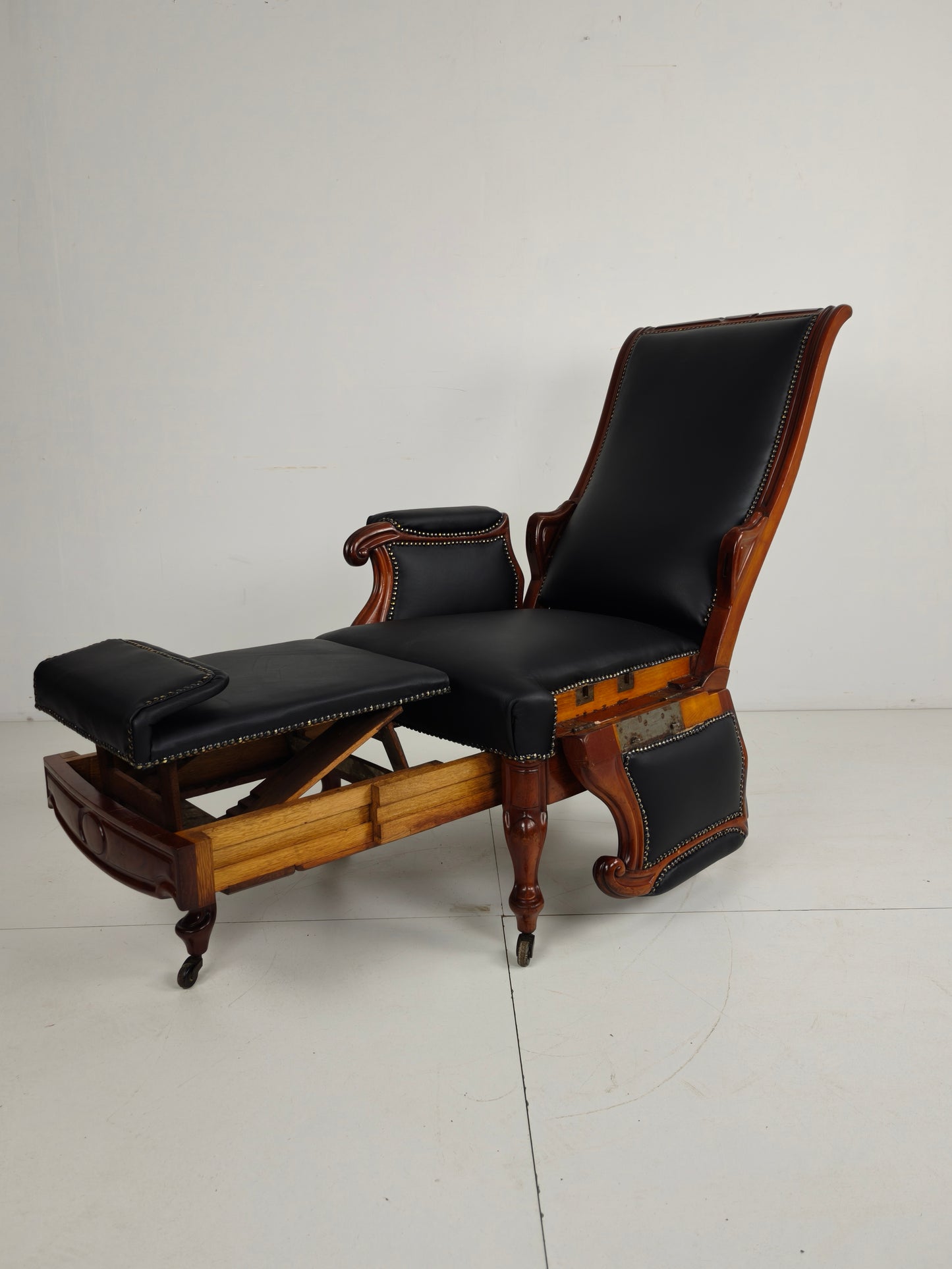 19th Century Antique Library Chair by Horrix – Black Leather