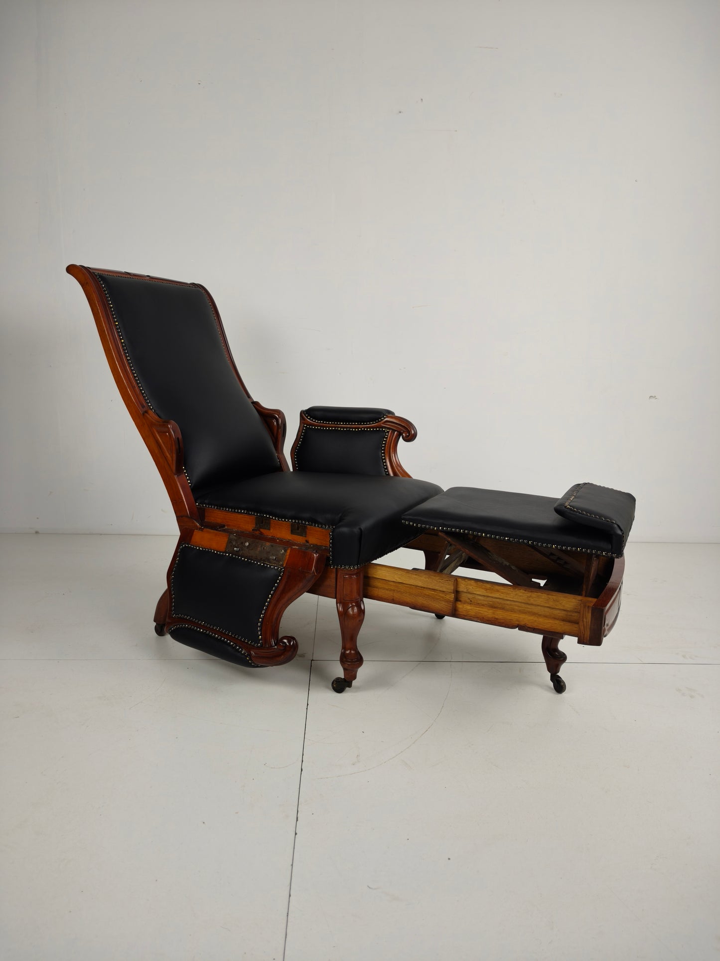 19th Century Antique Library Chair by Horrix – Black Leather