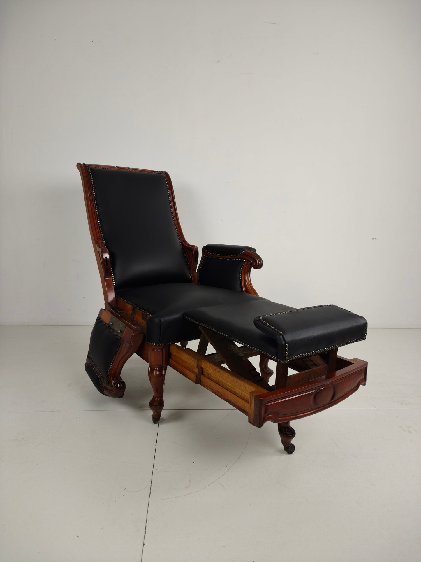 19th Century Antique Library Chair by Horrix – Black Leather