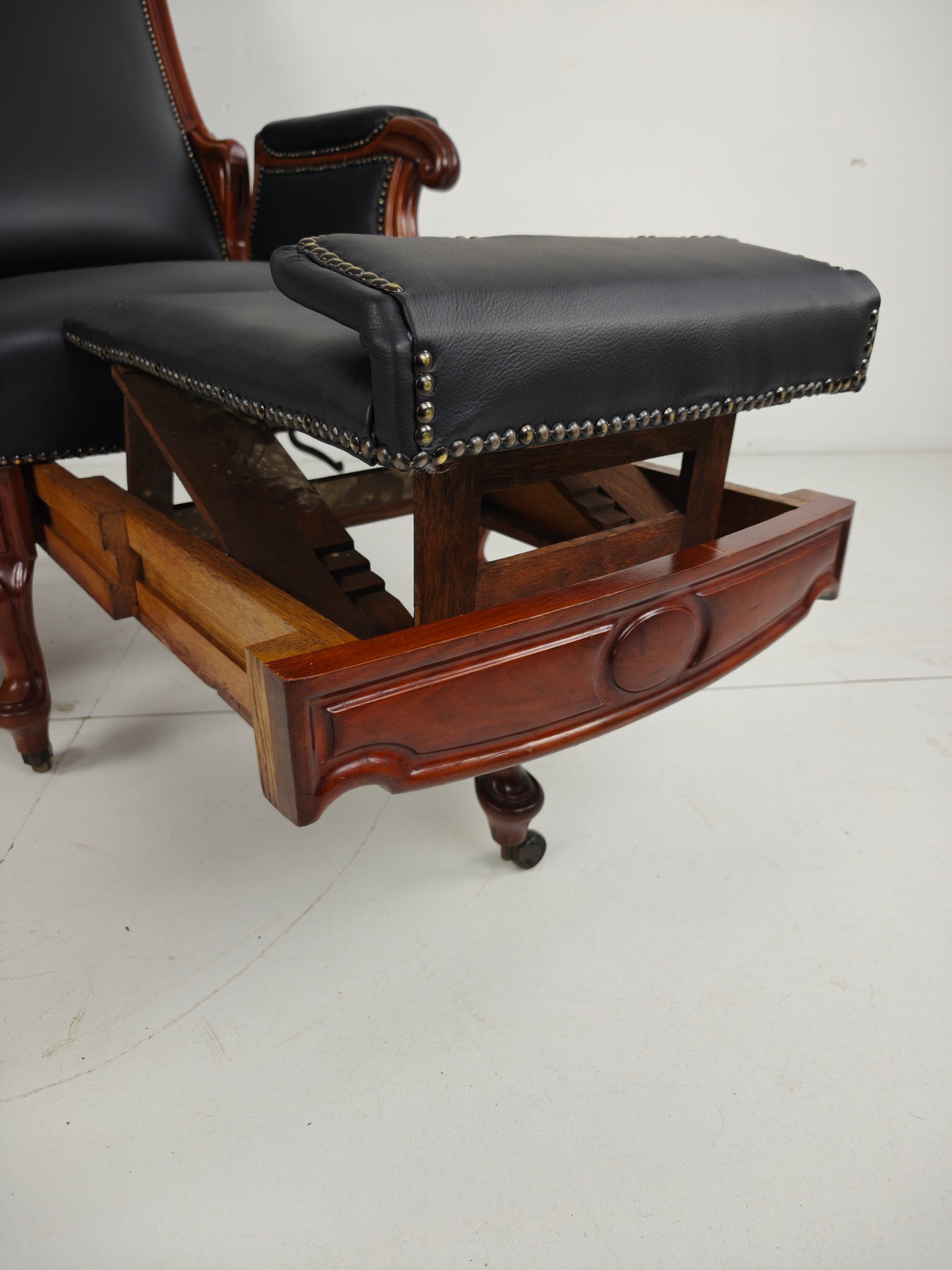 19th Century Antique Library Chair by Horrix – Black Leather