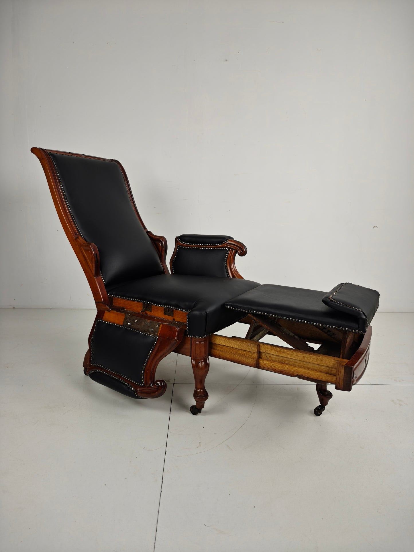 19th Century Antique Library Chair by Horrix – Black Leather