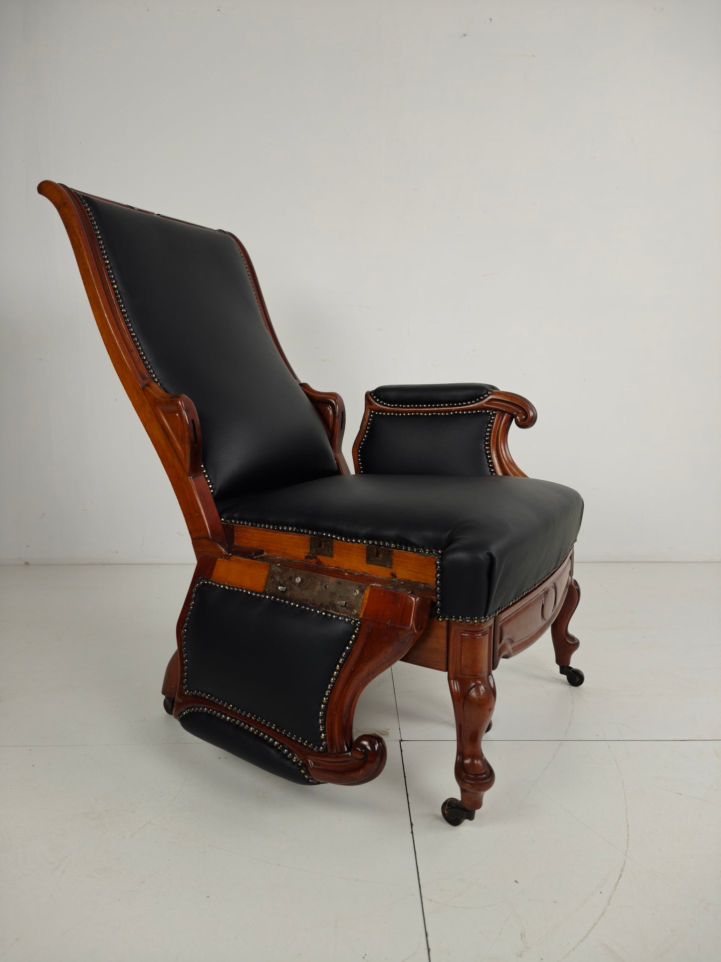 19th Century Antique Library Chair by Horrix – Black Leather