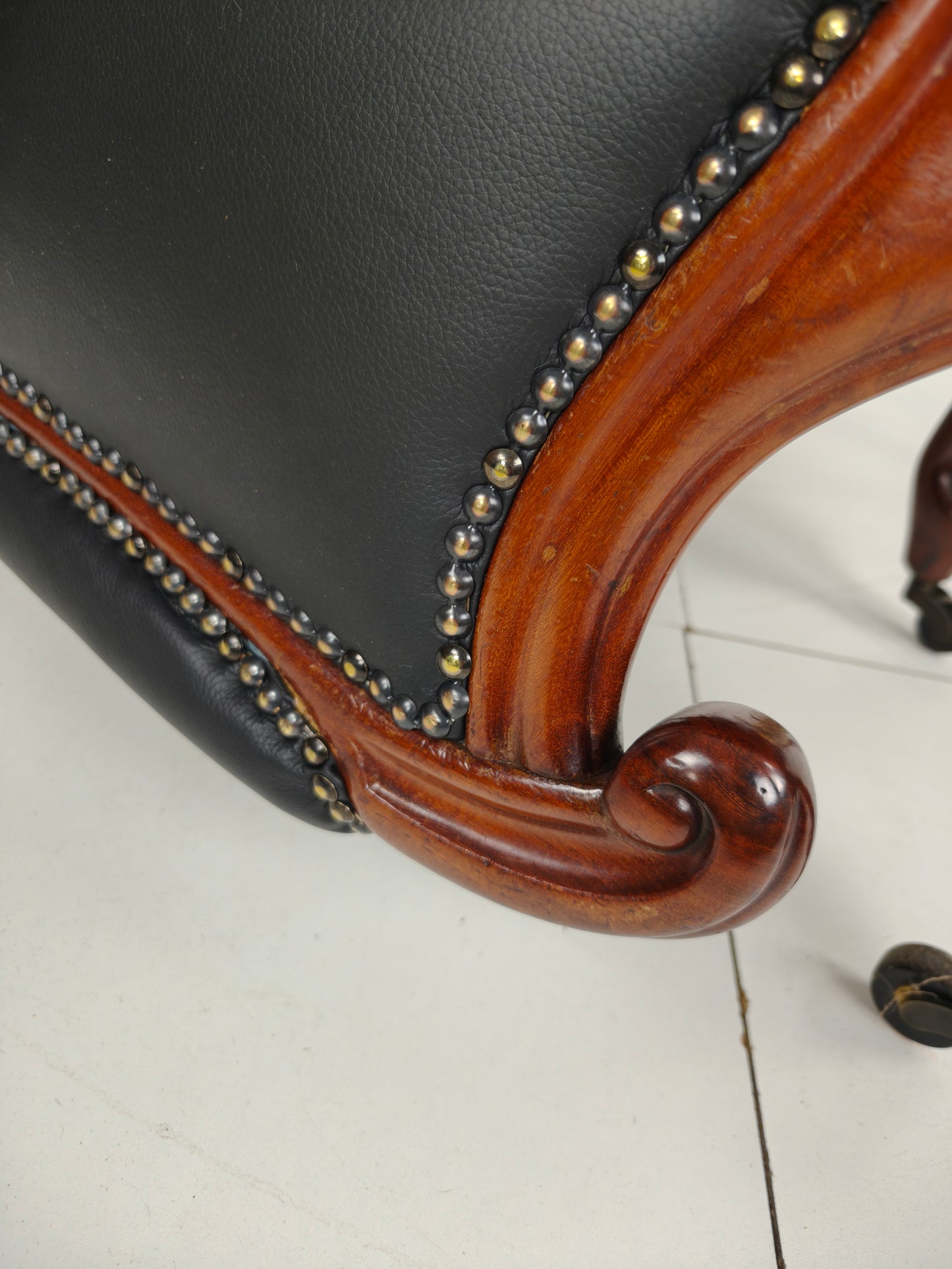 19th Century Antique Library Chair by Horrix – Black Leather