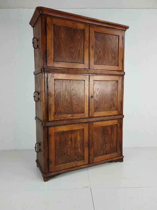 19th Century European Pine Campaign Cabinet / Chest-on-Chest