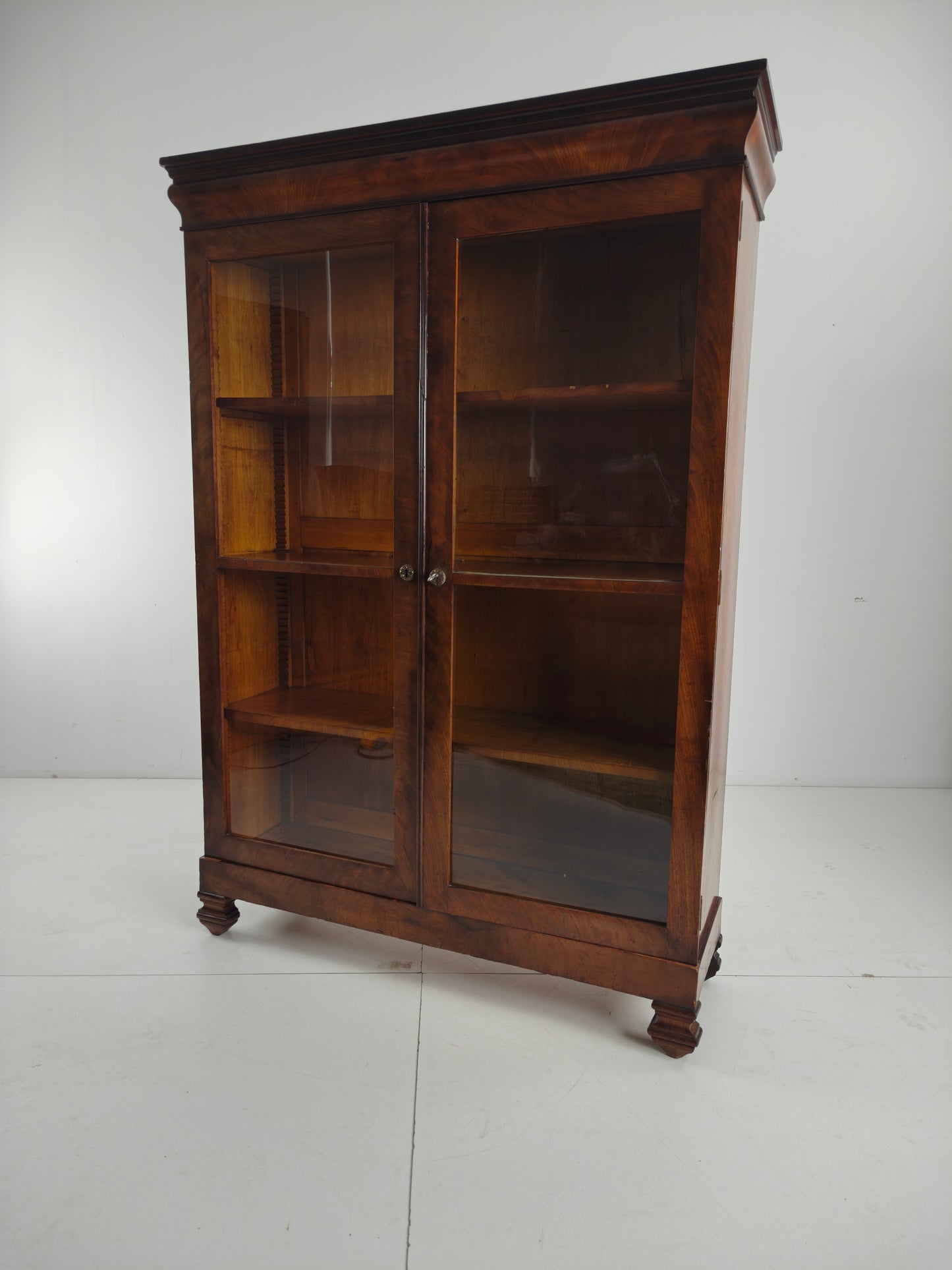 Beautiful 19th Century Biedermeier Bookcase – Walnut, Original Antique Glass