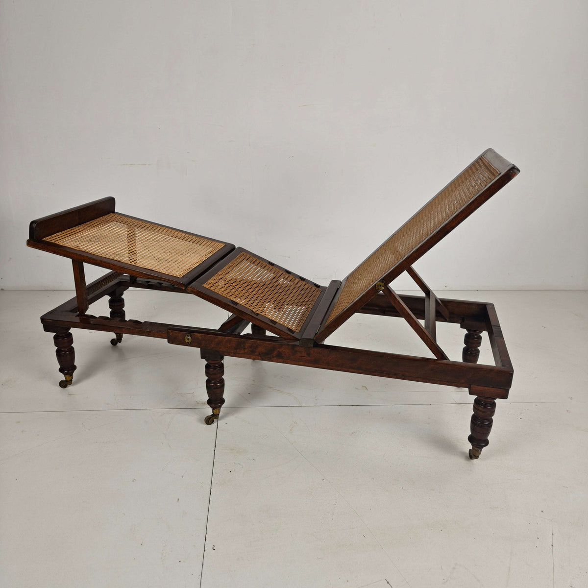 Late 19th Century English Oak Campaign Daybed with Original Cane Webbing Late 19th Century English Oak Campaign Daybed with Original Cane Webbing