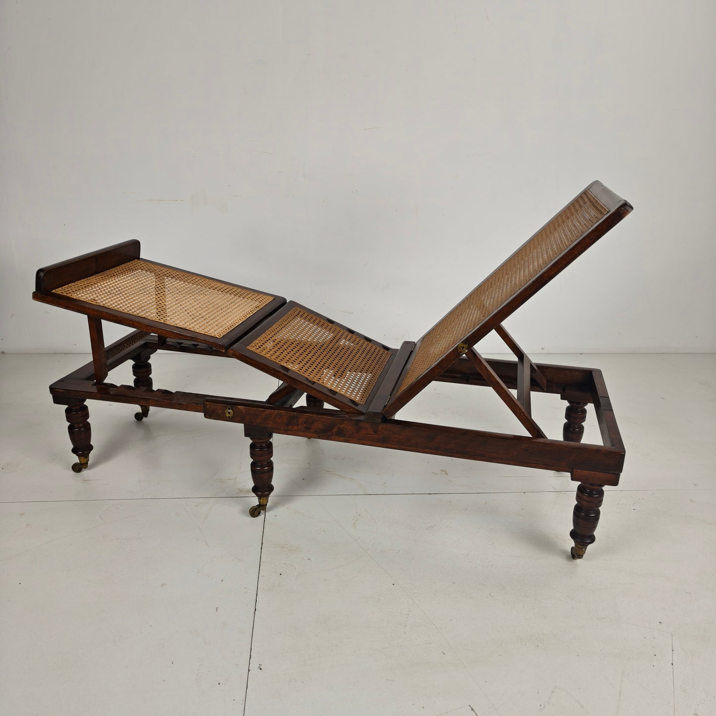 Late 19th Century English Oak Campaign Daybed with Original Cane Webbing