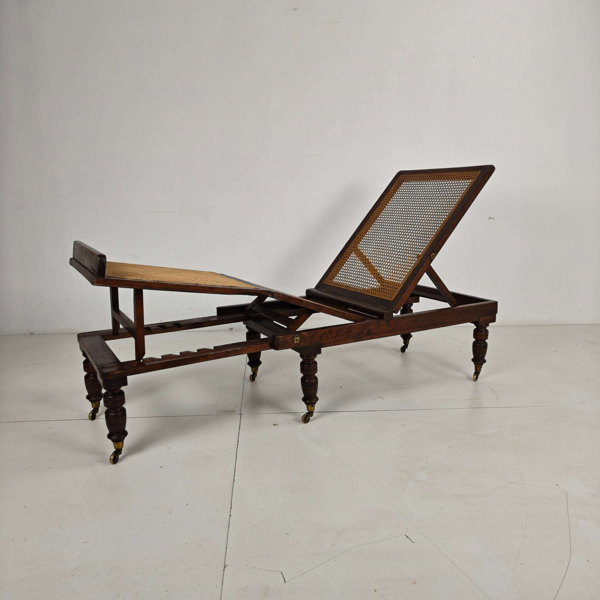Late 19th Century English Oak Campaign Daybed with Original Cane Webbing Late 19th Century English Oak Campaign Daybed with Original Cane Webbing