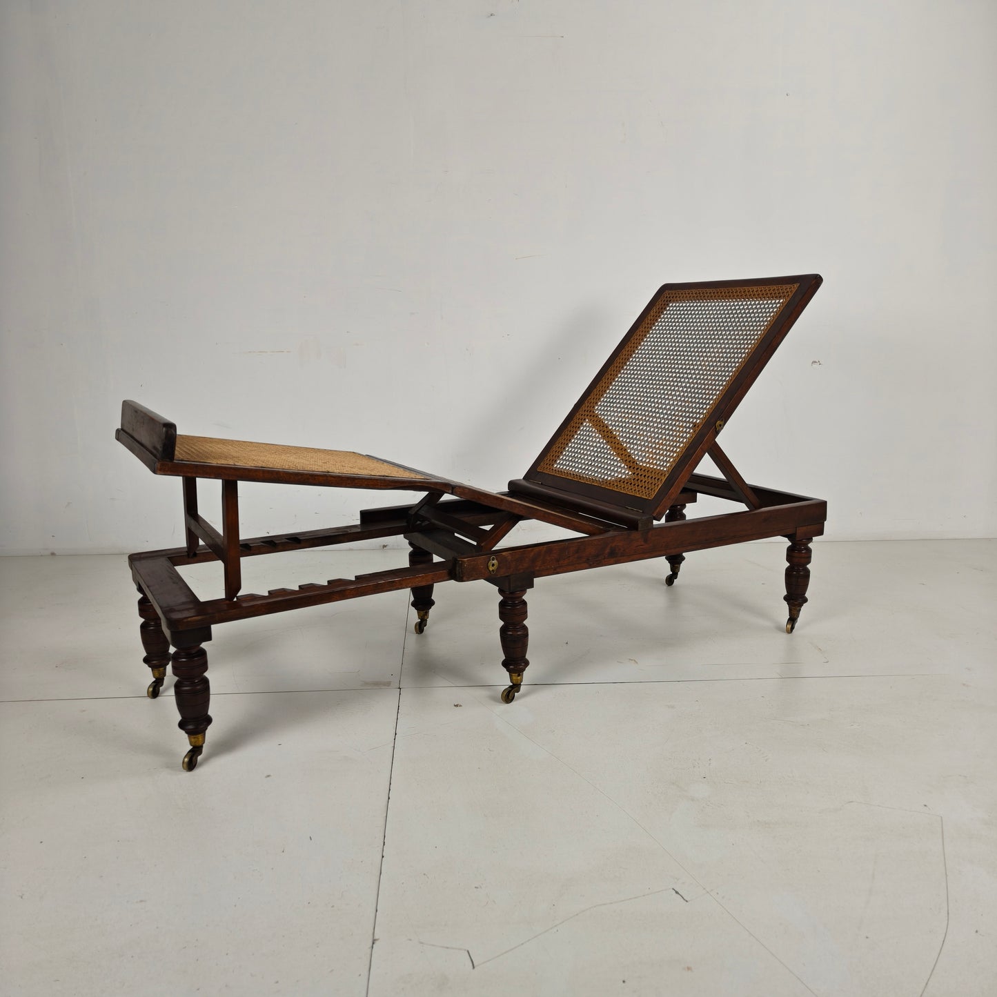 Late 19th Century English Oak Campaign Daybed with Original Cane Webbing