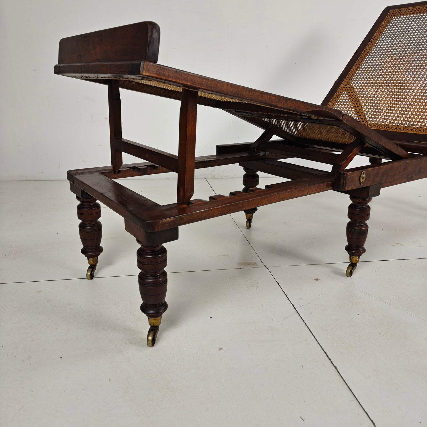 Late 19th Century English Oak Campaign Daybed with Original Cane Webbing