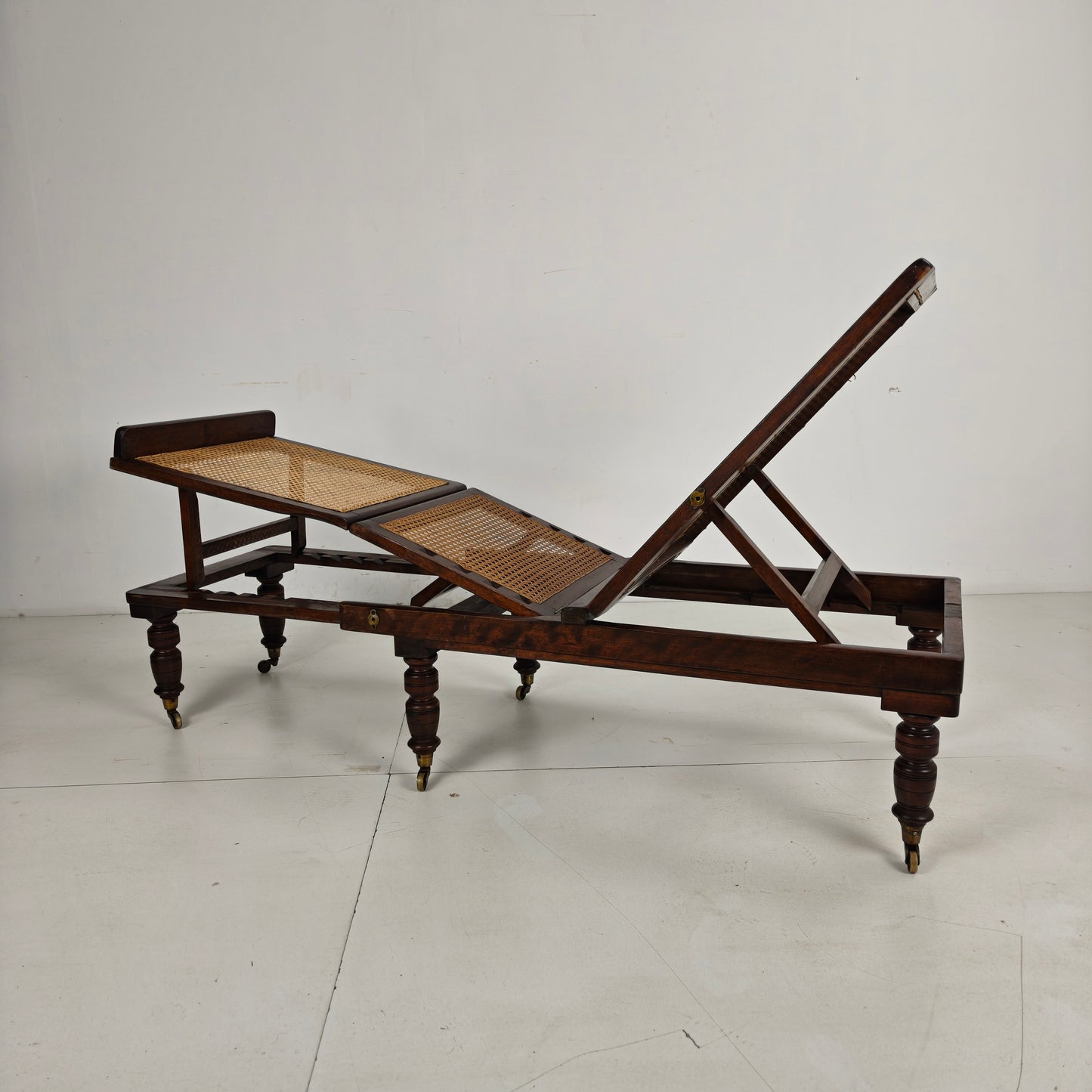 Late 19th Century English Oak Campaign Daybed with Original Cane Webbing