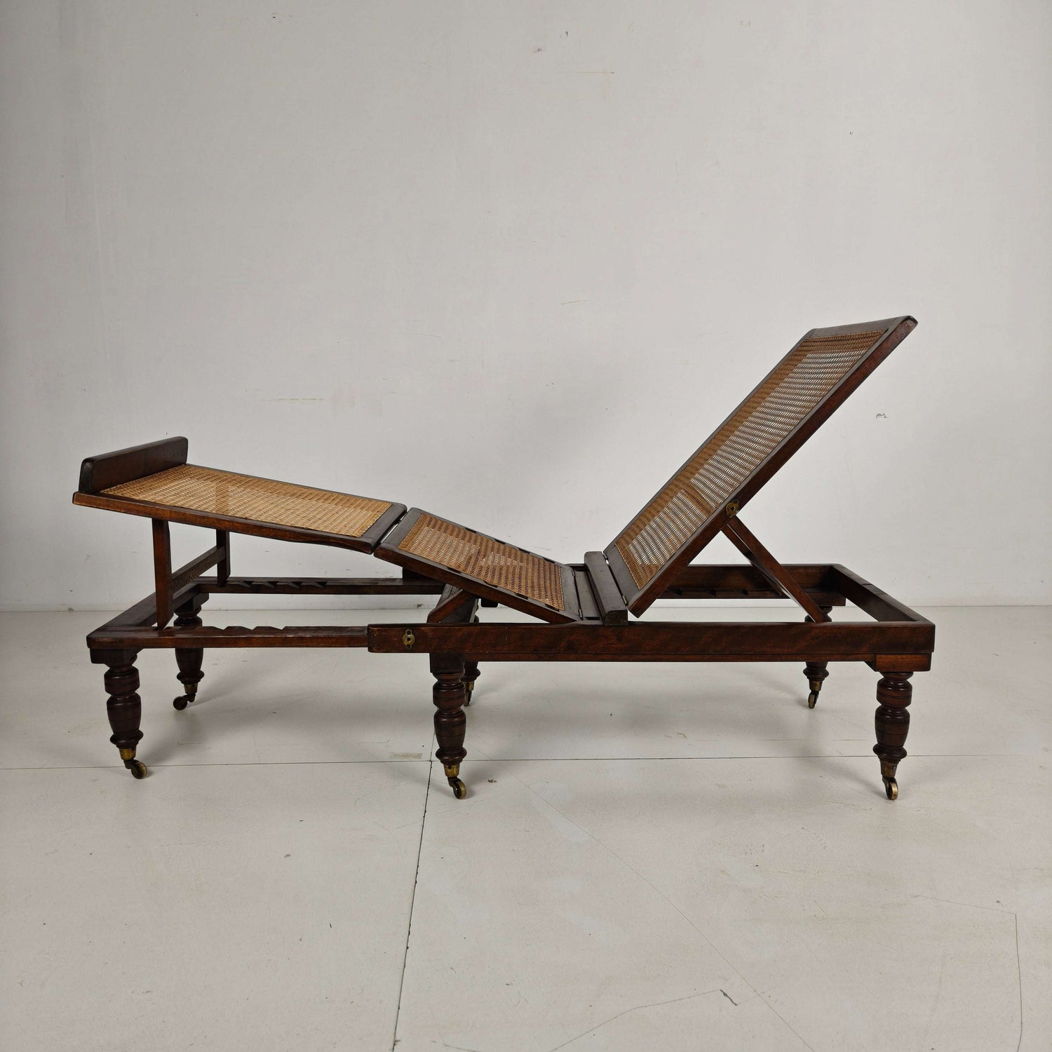 Late 19th Century English Oak Campaign Daybed with Original Cane Webbing