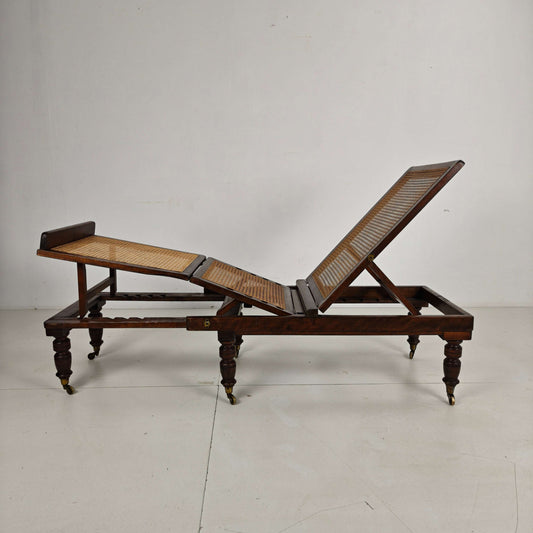 Late 19th Century English Oak Campaign Daybed with Original Cane Webbing Late 19th Century English Oak Campaign Daybed with Original Cane Webbing