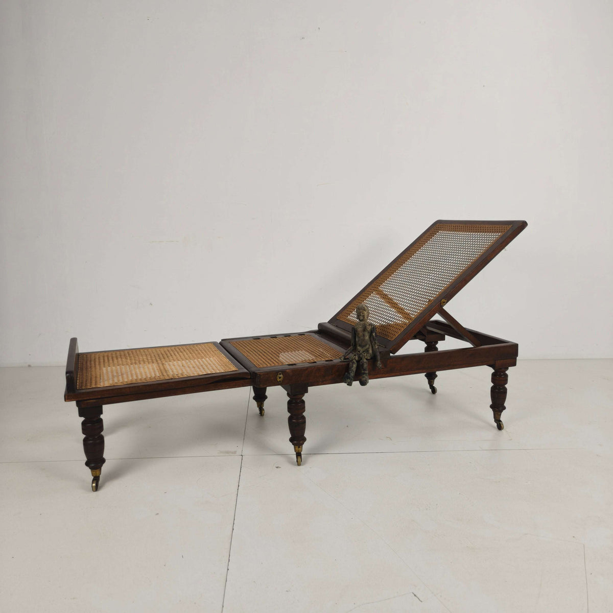 Late 19th Century English Oak Campaign Daybed with Original Cane Webbing Late 19th Century English Oak Campaign Daybed with Original Cane Webbing