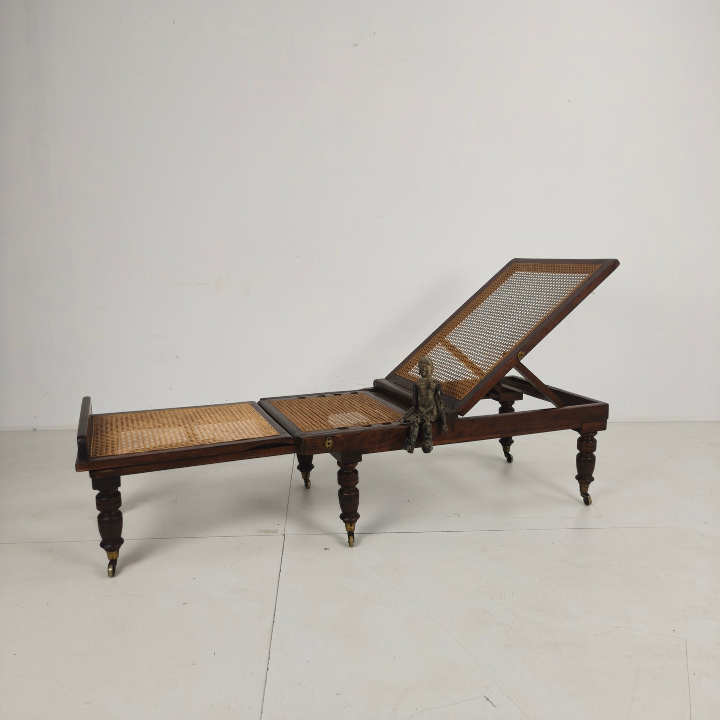 Late 19th Century English Oak Campaign Daybed with Original Cane Webbing