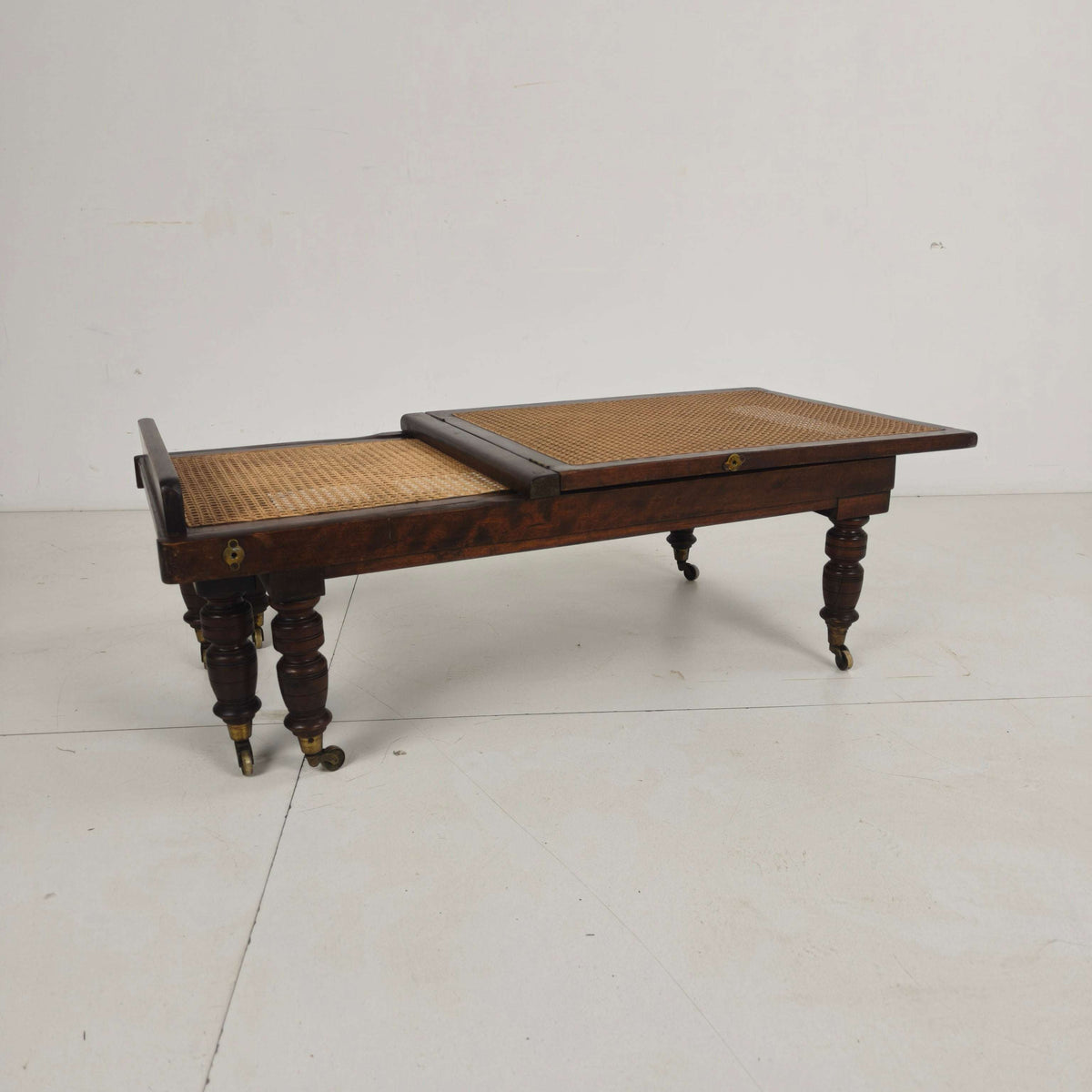 Late 19th Century English Oak Campaign Daybed with Original Cane Webbing Late 19th Century English Oak Campaign Daybed with Original Cane Webbing